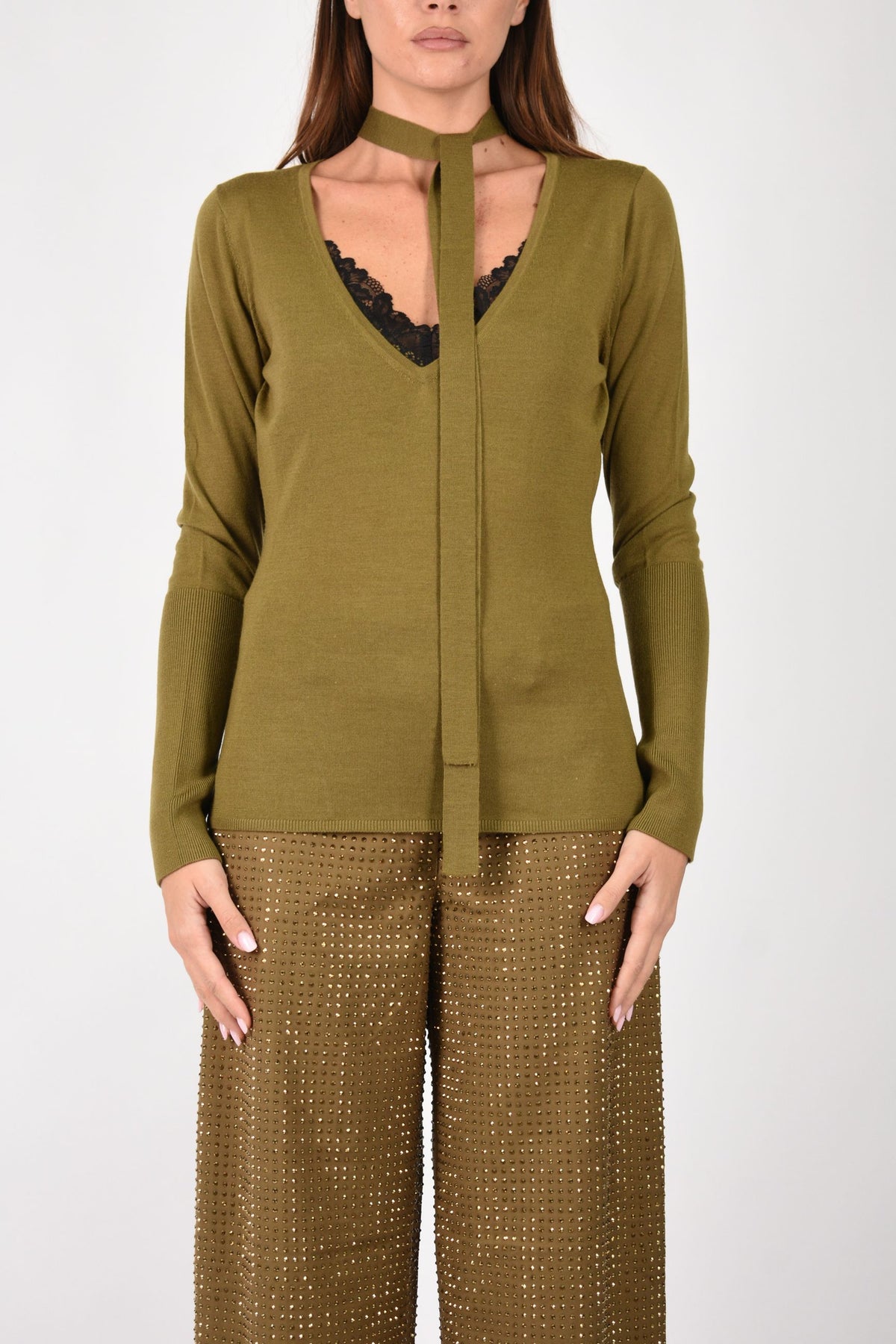 Maglia in lana con pizzo e fusciacca 107775A3O1