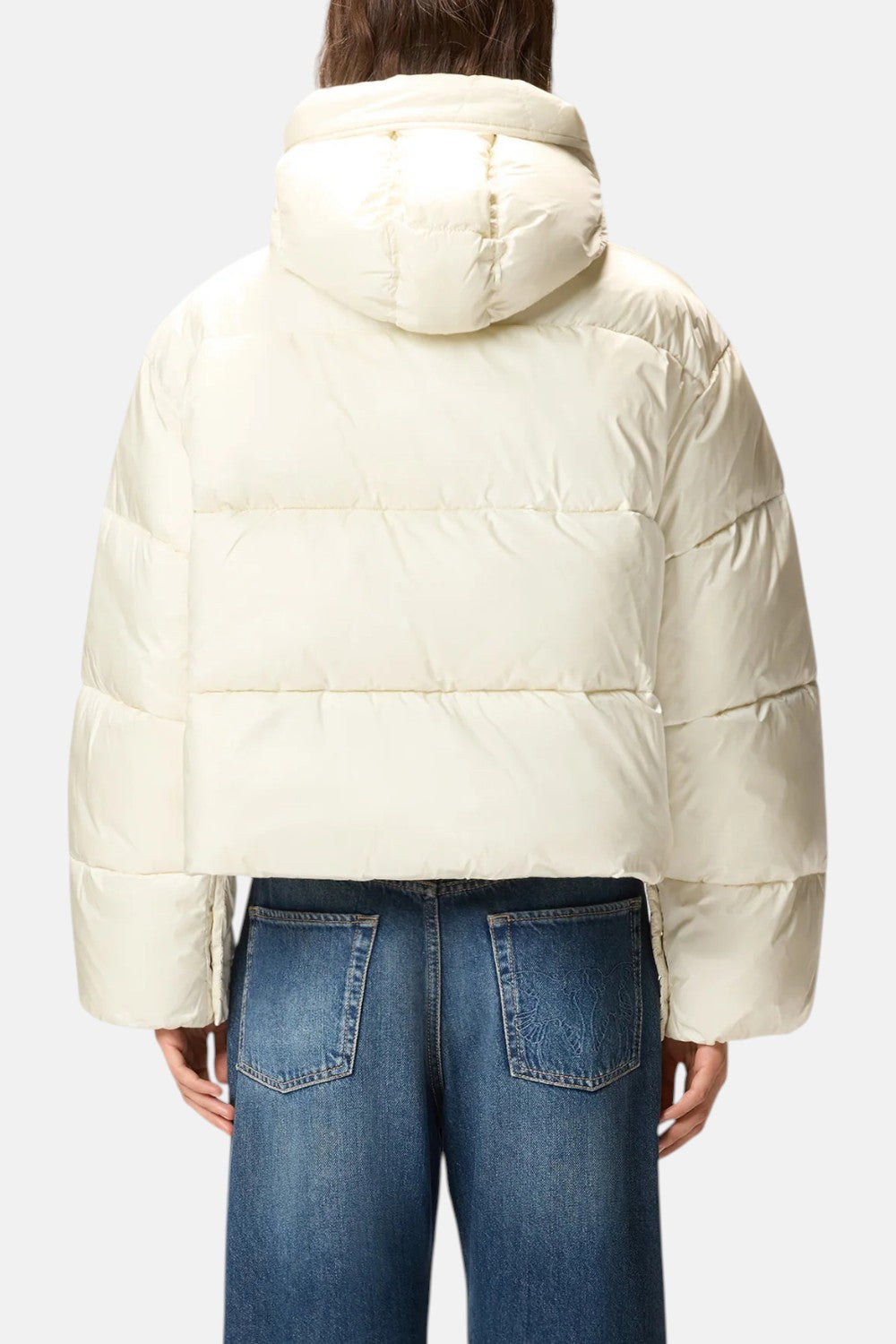 piumino con cappuccio in tela tecnica impasto