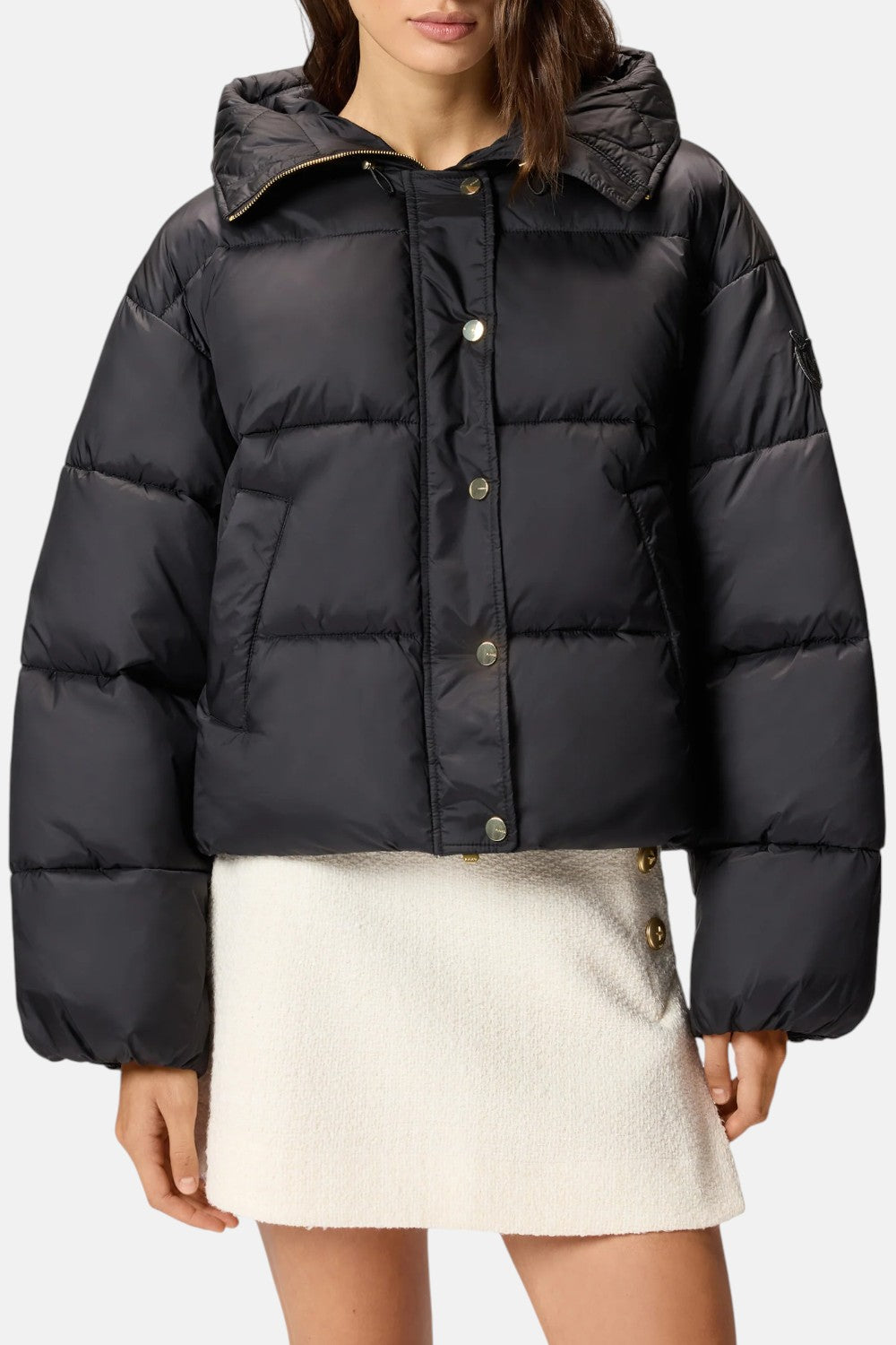 piumino con cappuccio in tela tecnica impasto