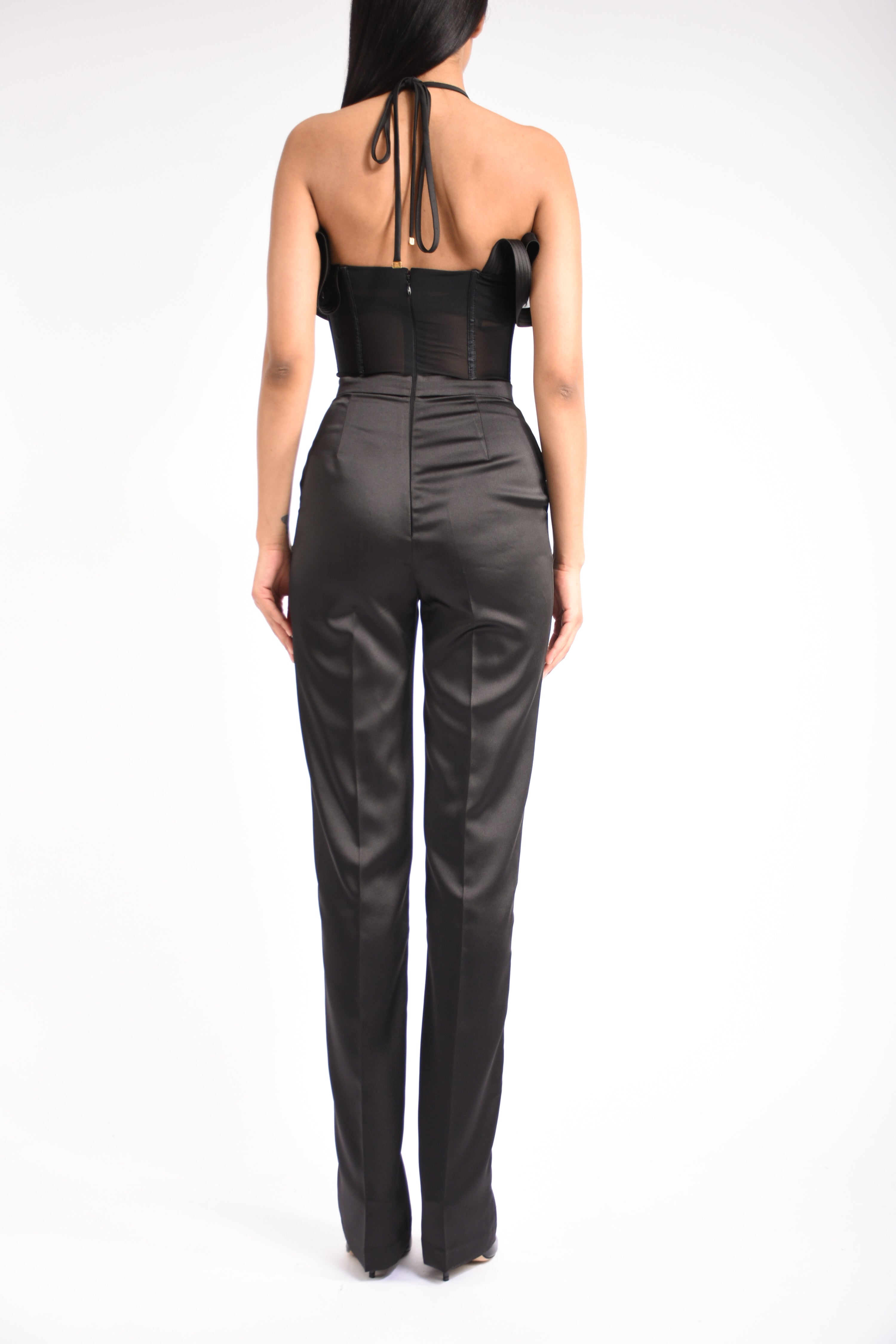 Tuta in raso stretch con maxi ruche