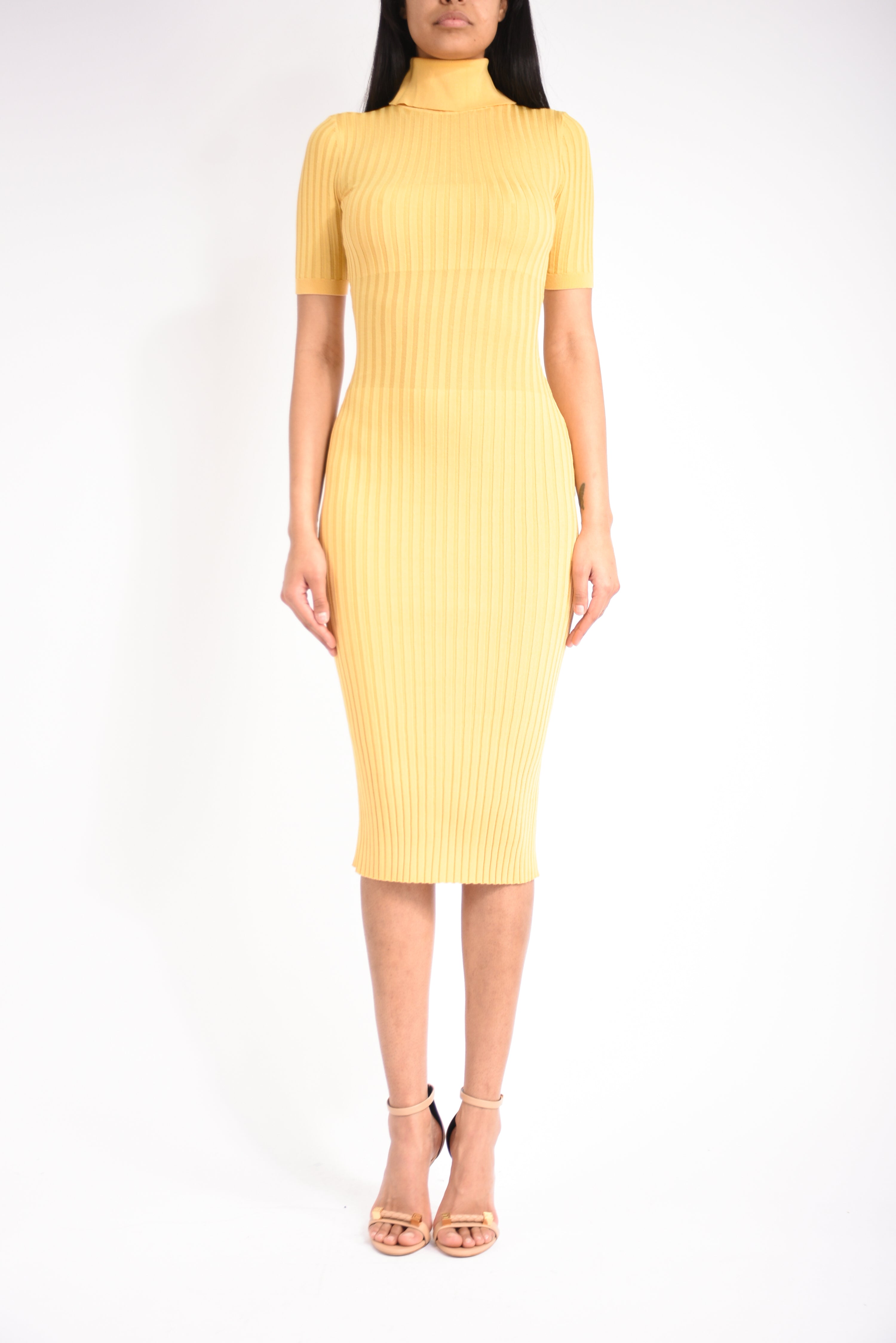 Abito midi in maglia con trasparenze