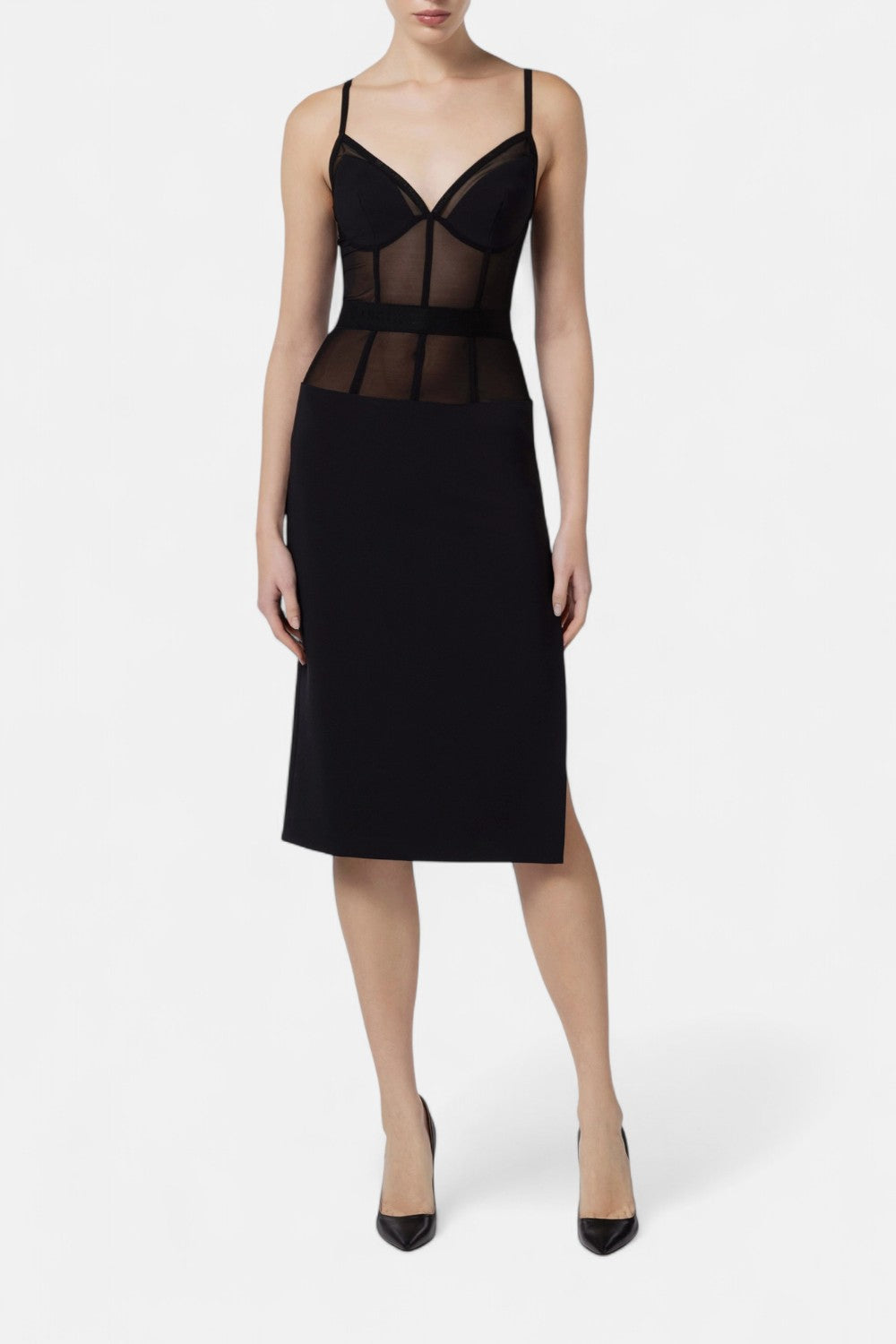 abito midi in crêpe e tulle