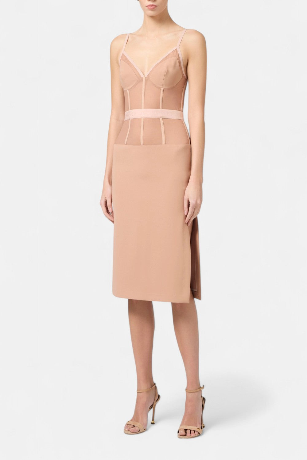 abito midi in crêpe e tulle