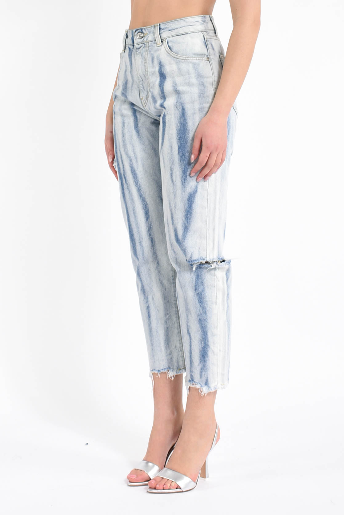 jeans a vita alta con strappi