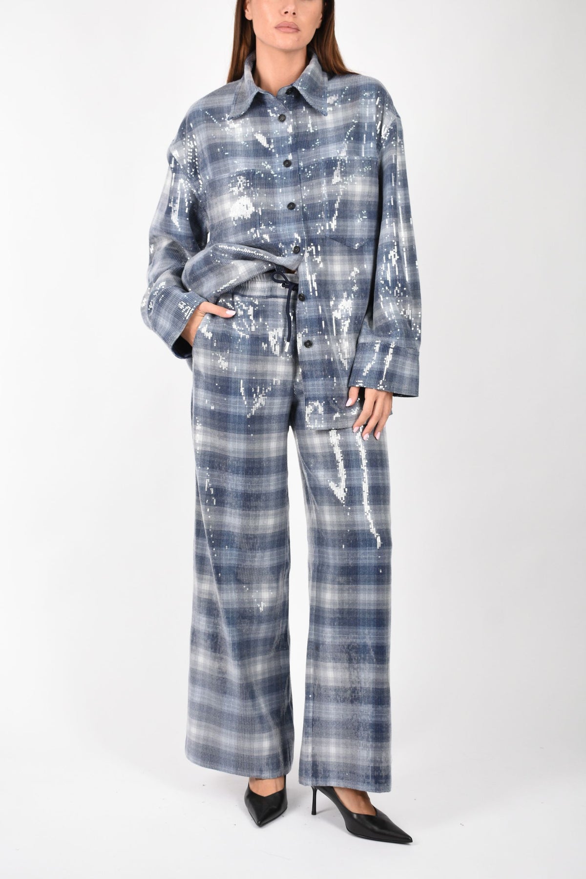 Overshirt con motivo check e paillettes 107144A3FD