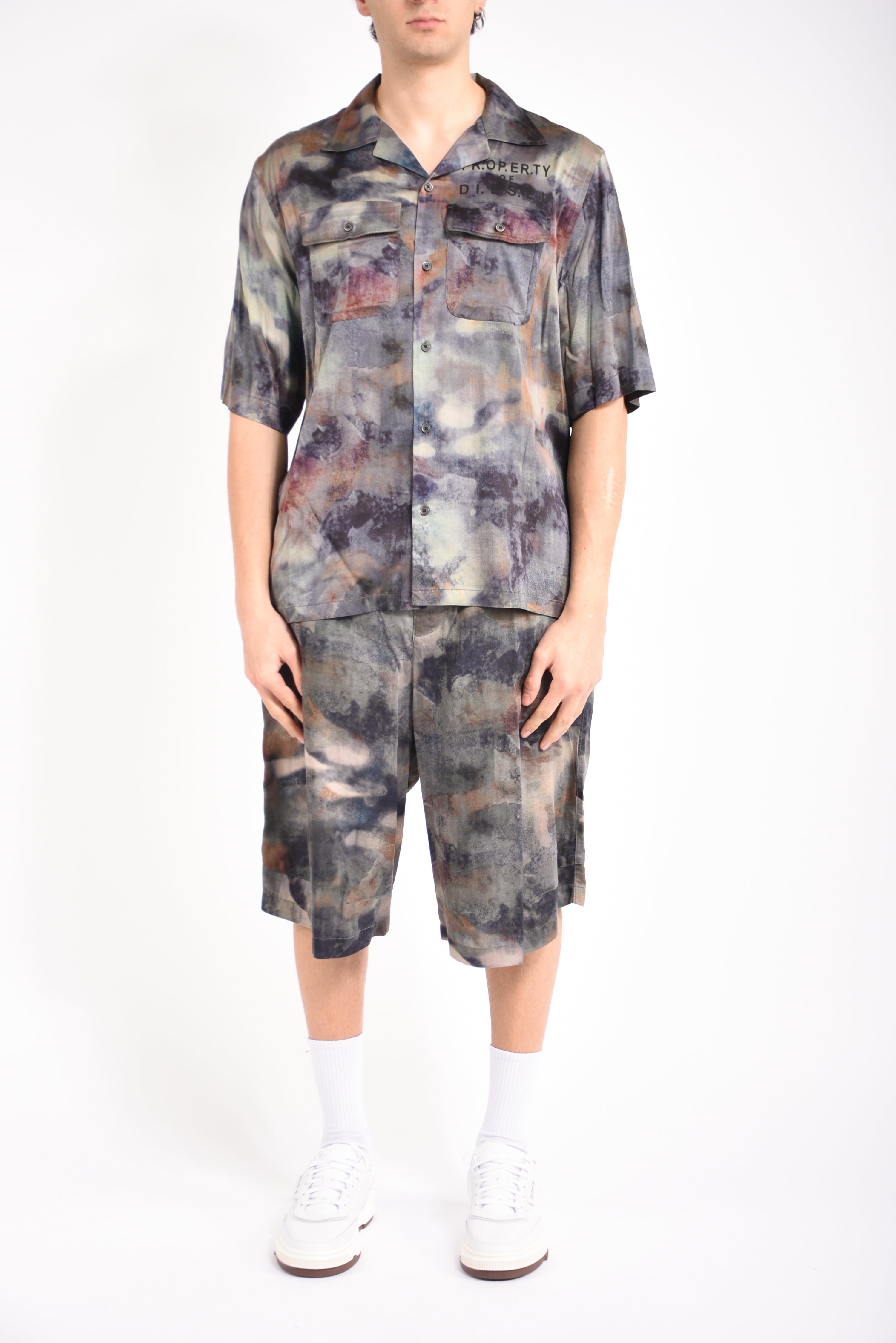 Camicia in raso stampa camouflage