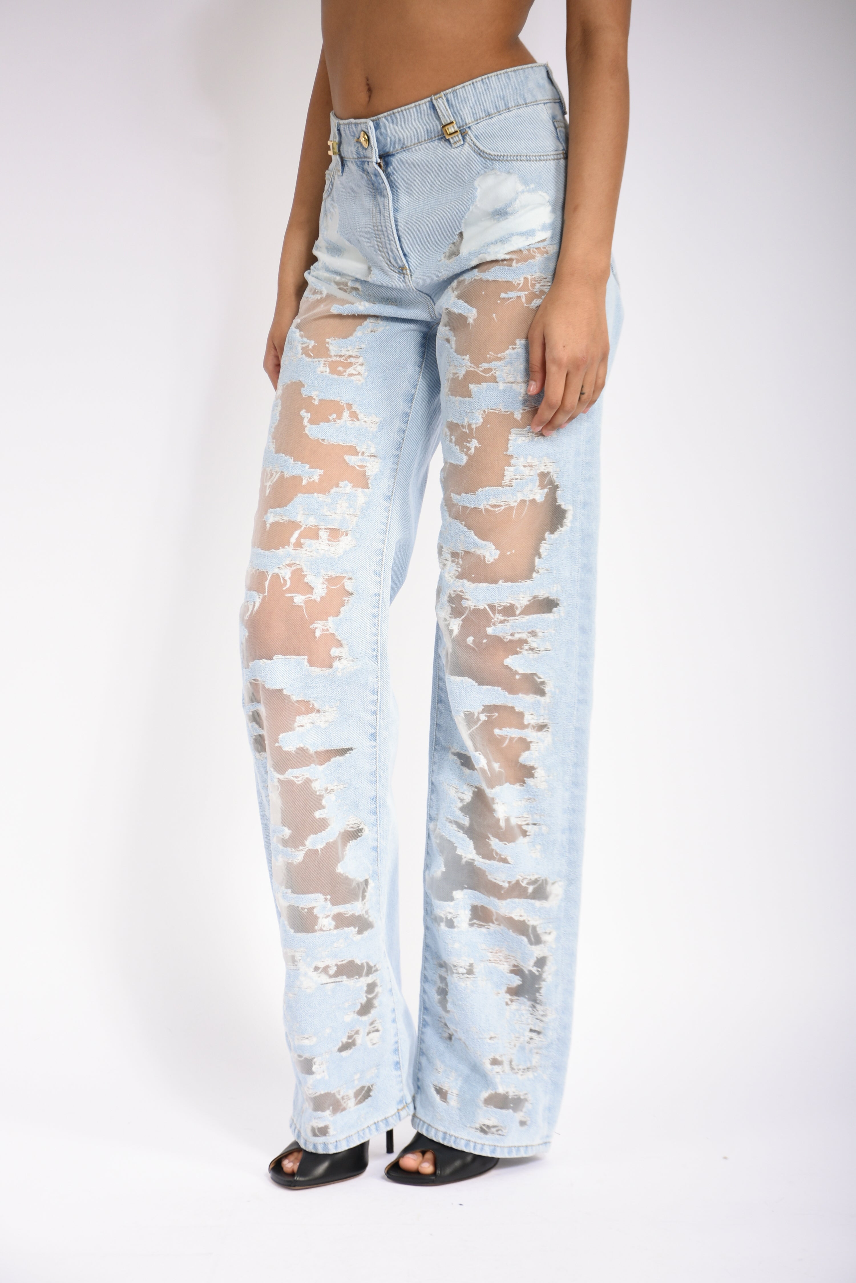 jeans a palazzo con dettagli in organza