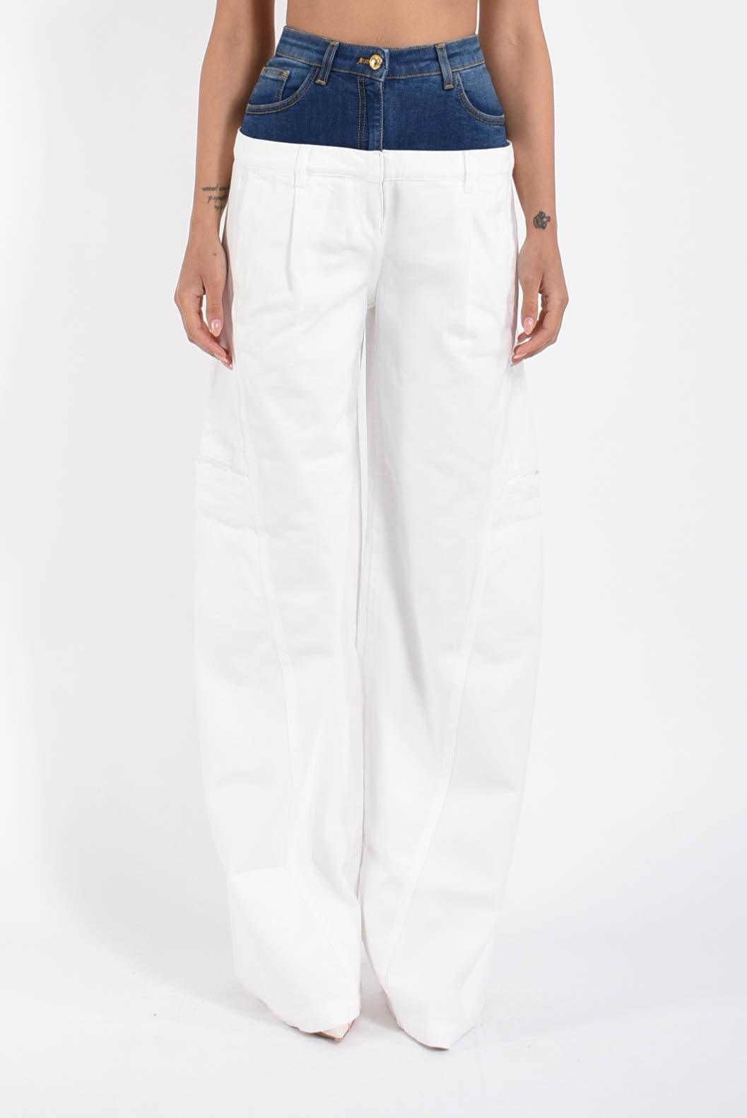 jeans cargo in cotone con baschina in denim
