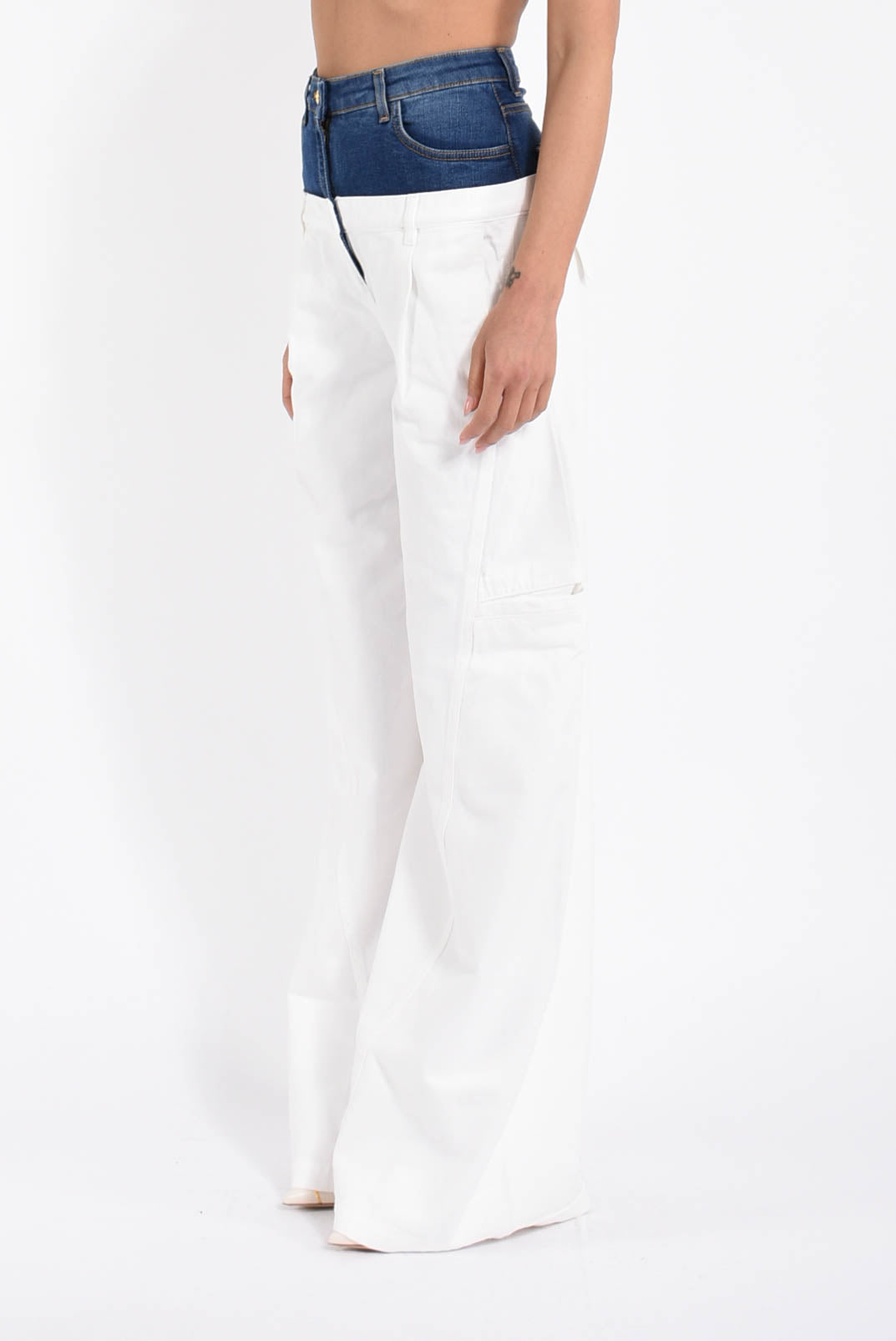 jeans cargo in cotone con baschina in denim