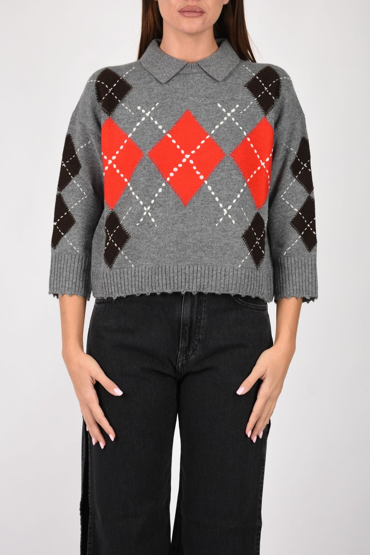 Maglia in lana e cashmere a rombi 107286A3IE