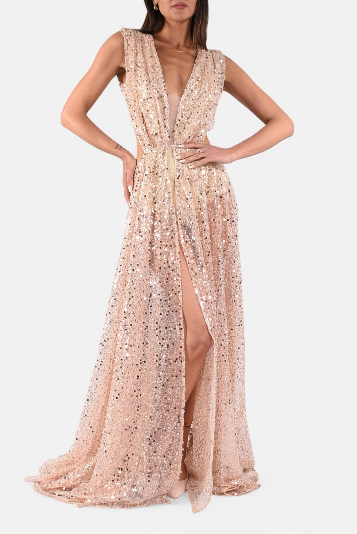 abito lungo in paillettes