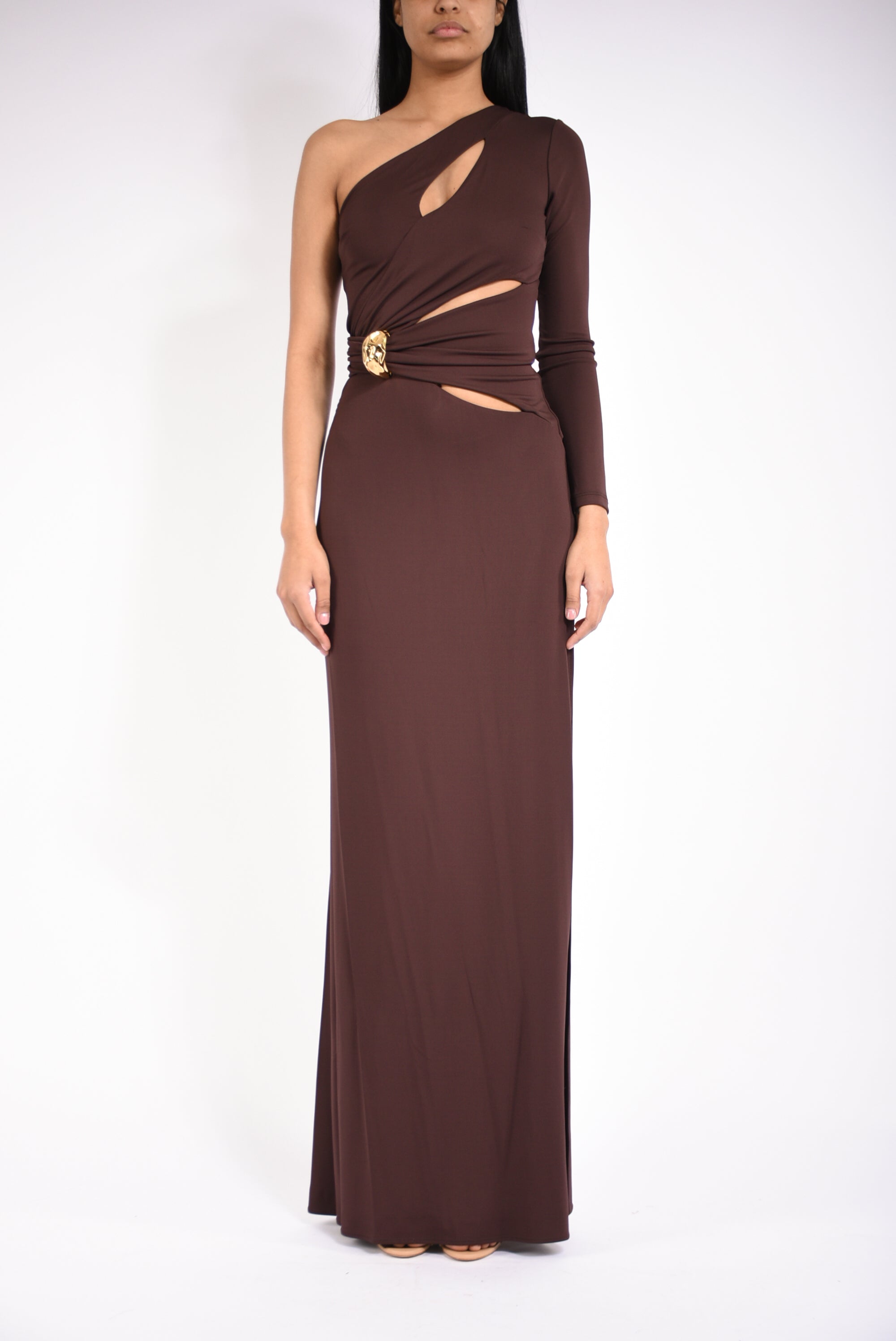 Abito lungo in jersey crêpe con dettaglio gioiello