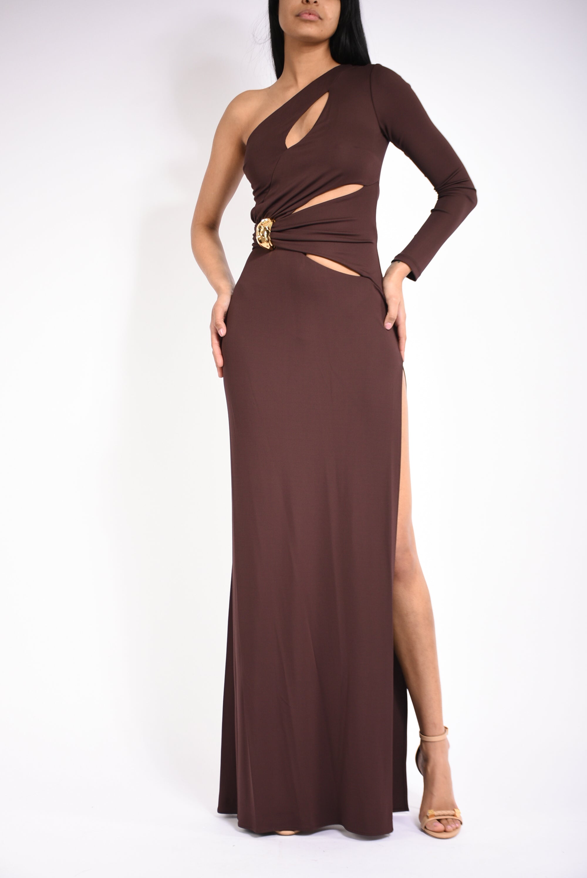 Abito lungo in jersey crêpe con dettaglio gioiello