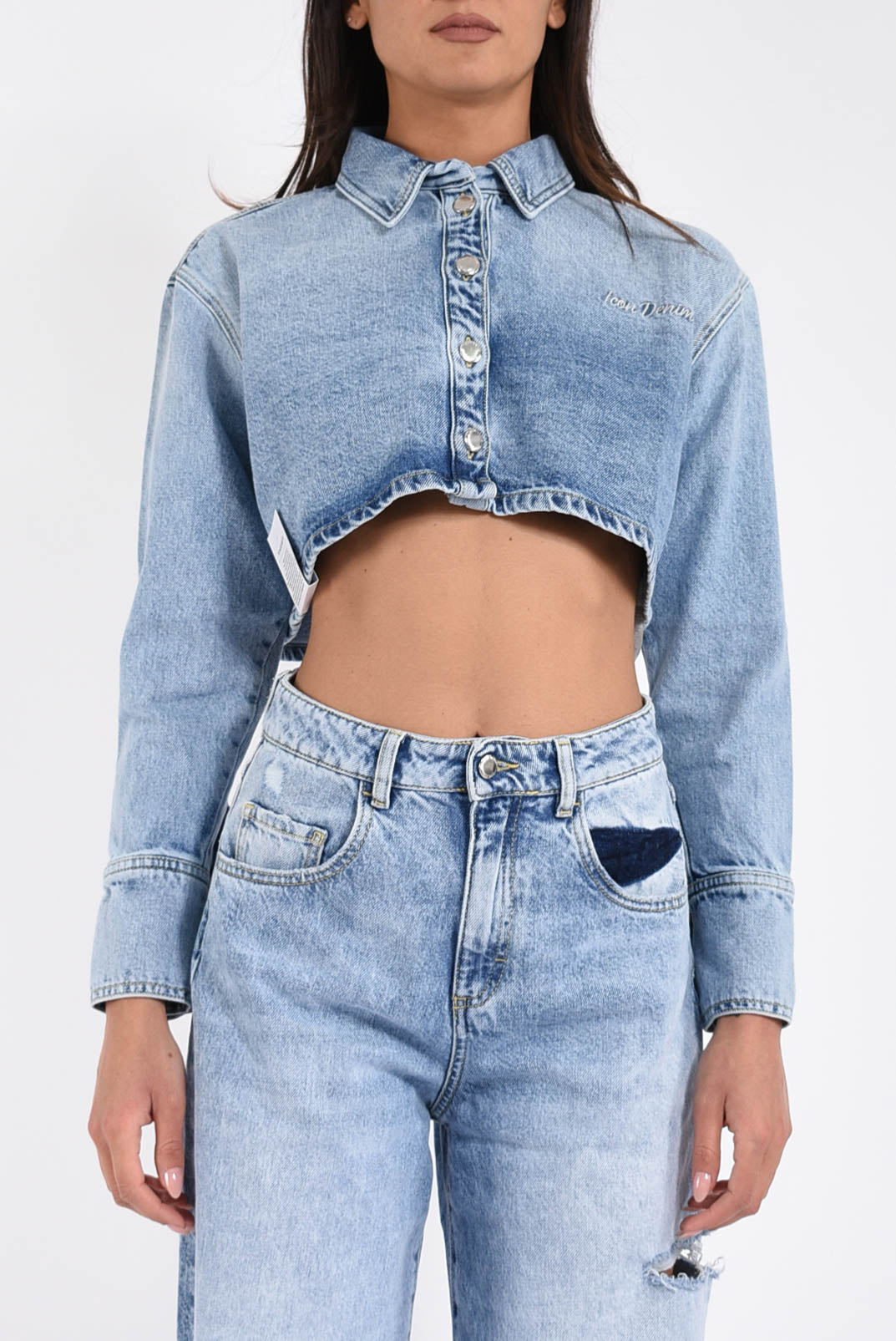 camicia cropped in denim