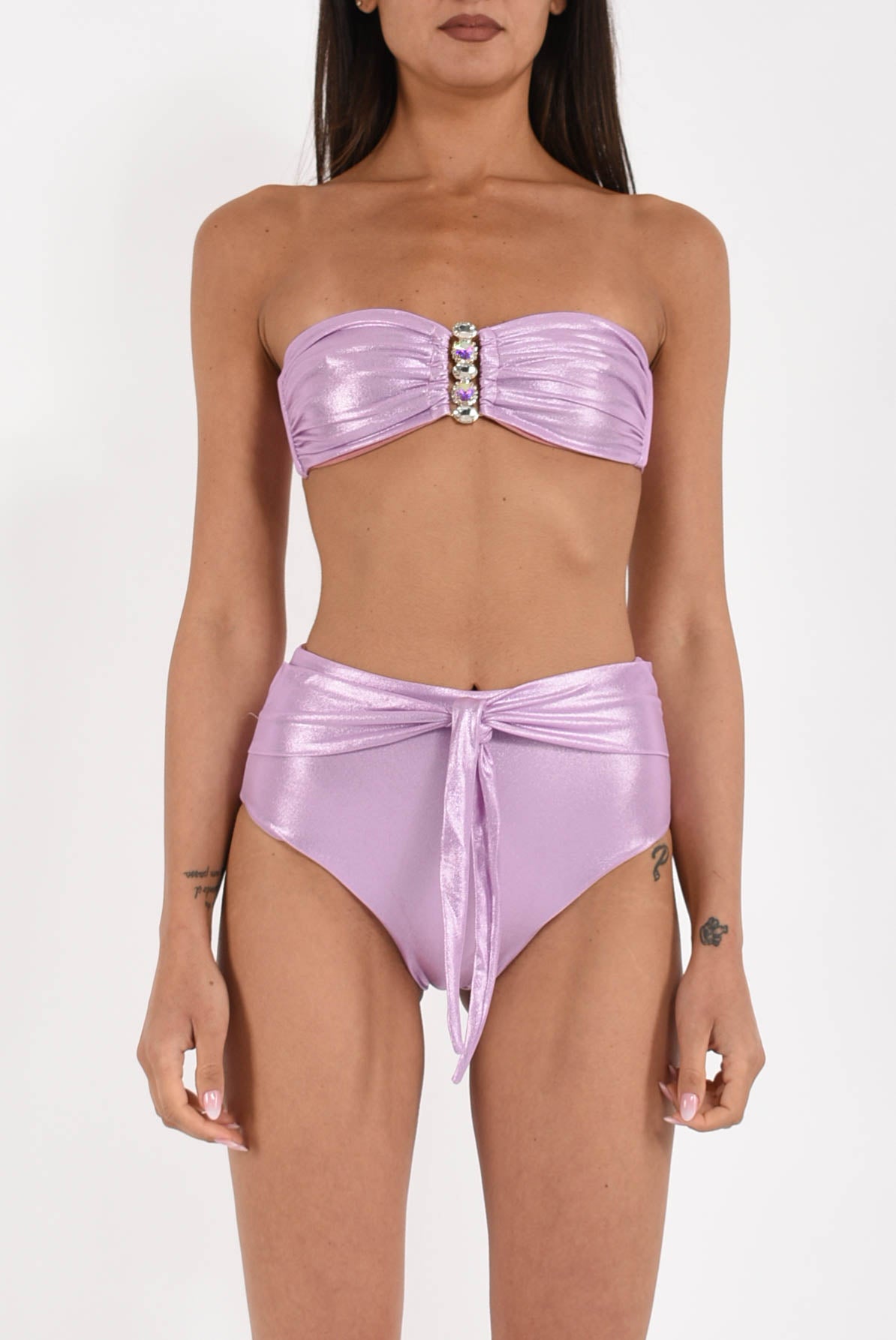 bikini a fascia con slip a vita alta