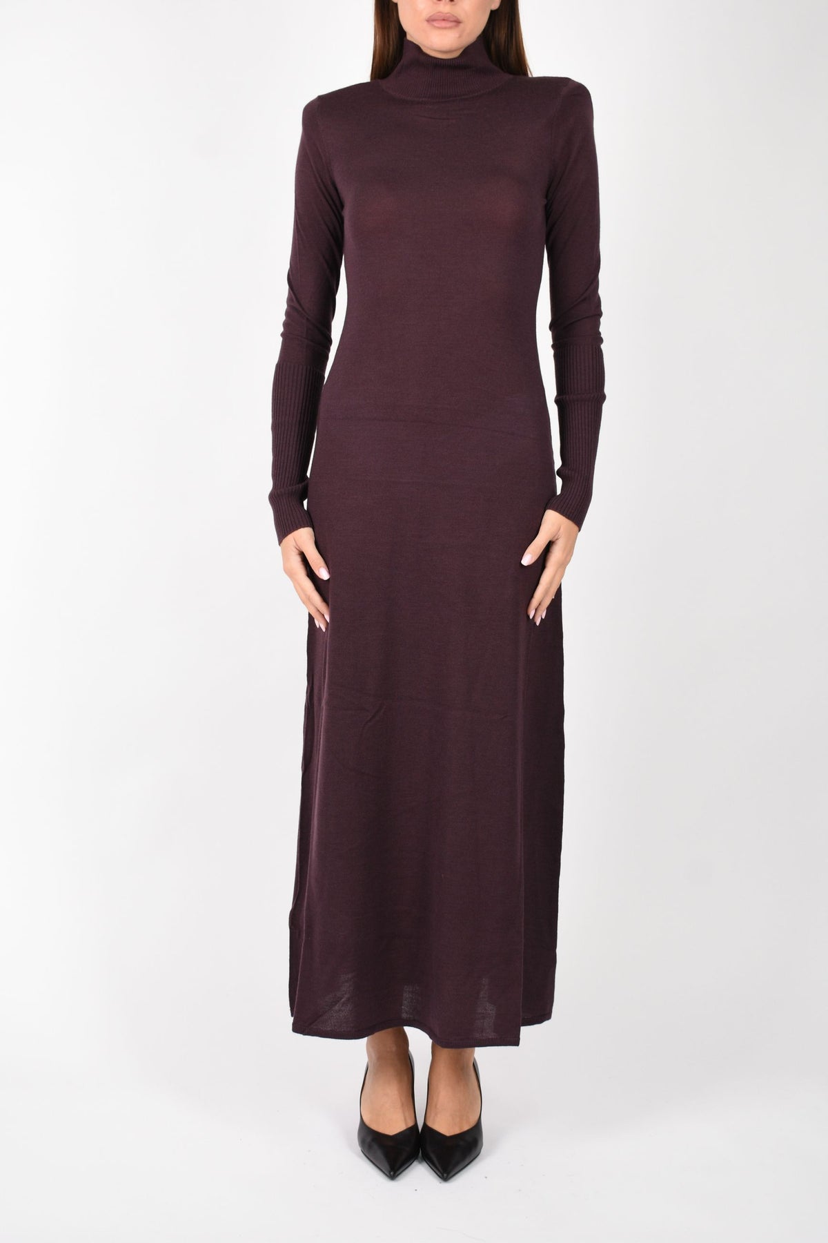 Abito lungo dolcevita in lana merino 107247A3FY