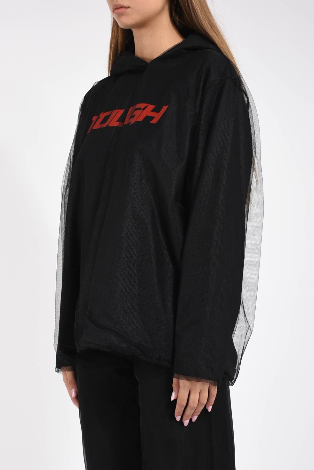 felpa con cappuccio in tulle