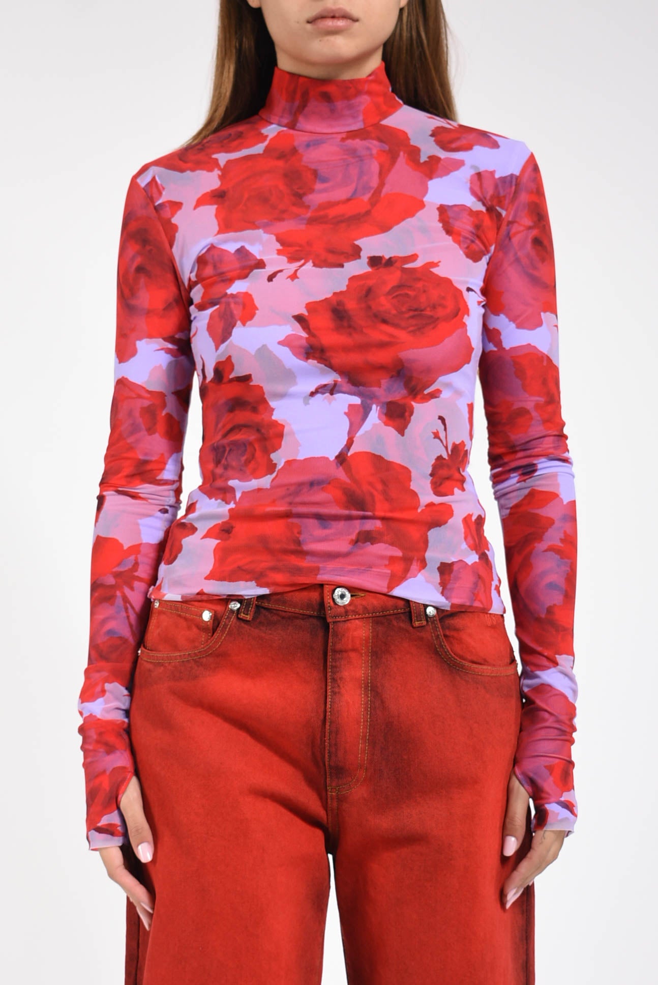 maglia in jersey con stampa rose