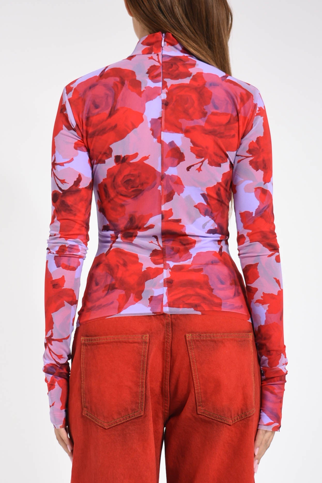 maglia in jersey con stampa rose