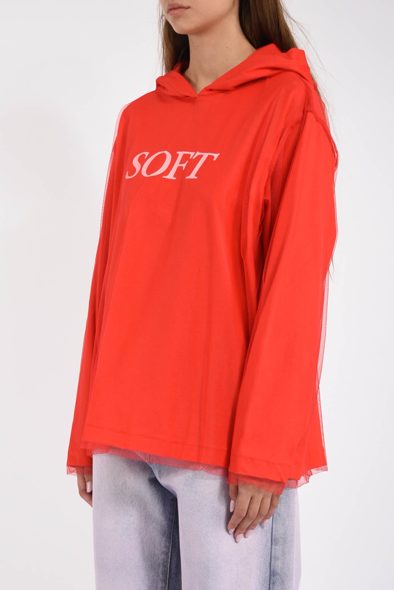 felpa con cappuccio in tulle