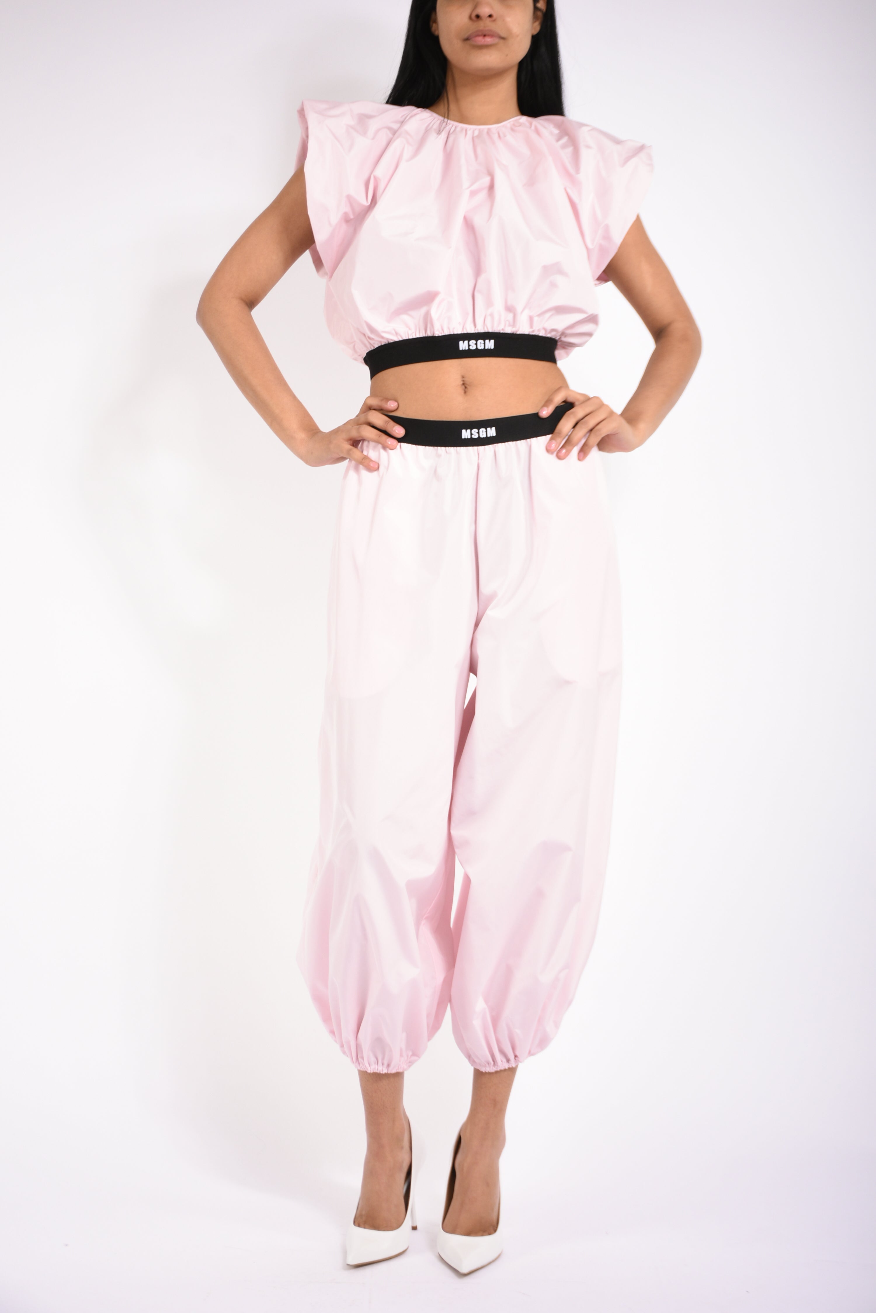 blusa crop in taffetà