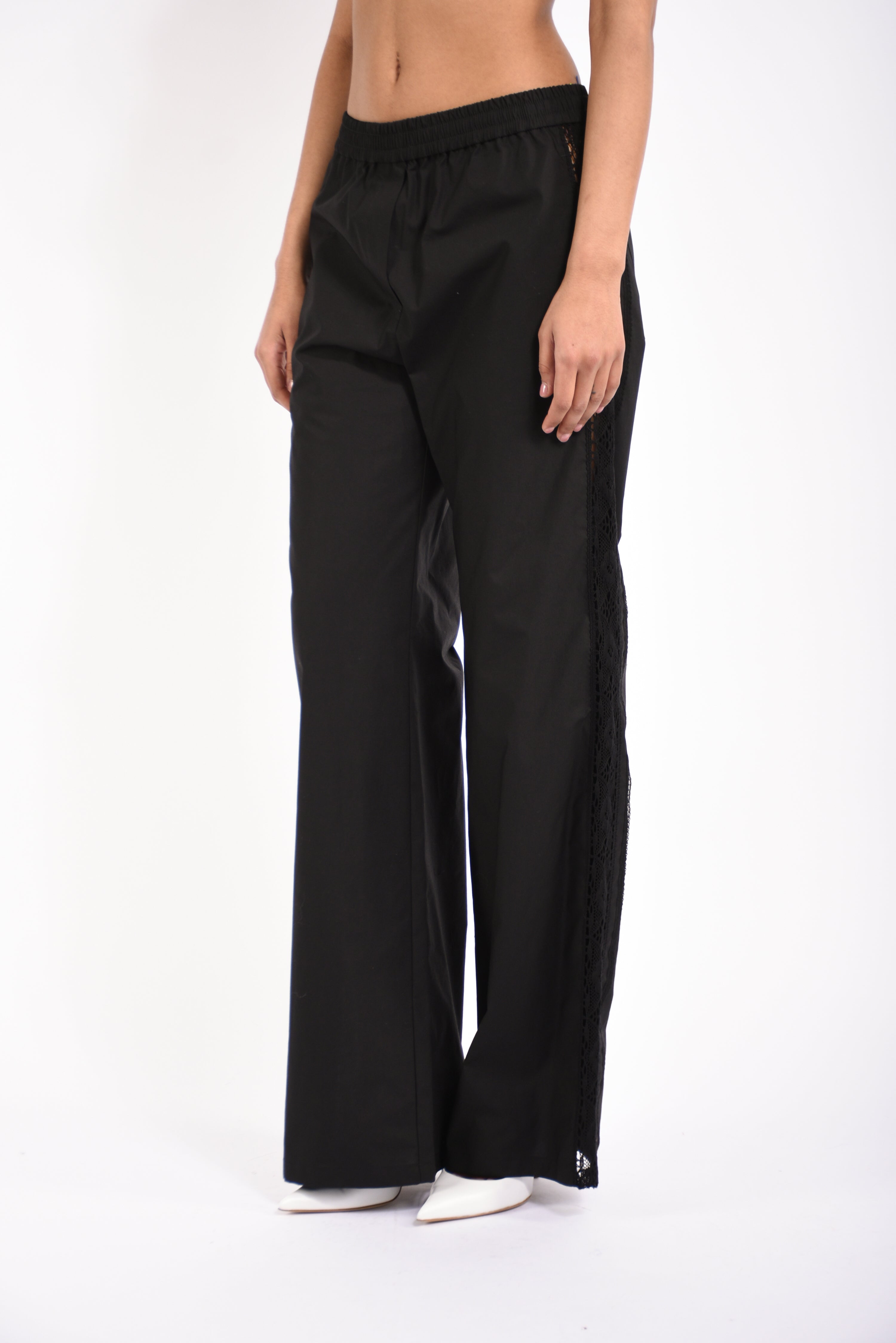 pantaloni a gamba larga con dettagli pizzo