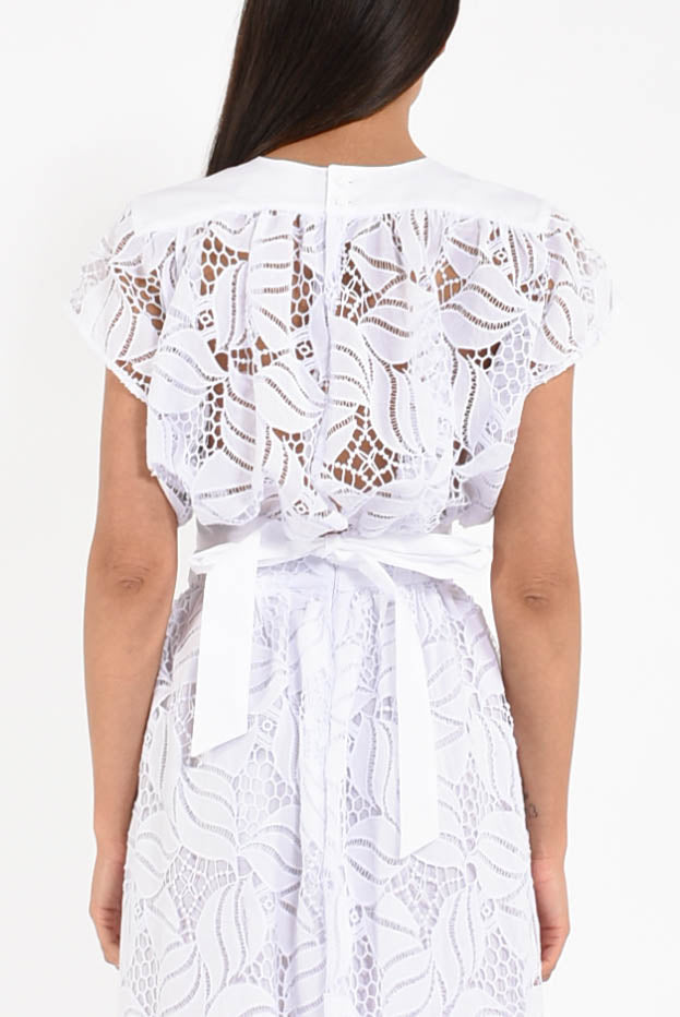 camicia cropped in pizzo di sangallo