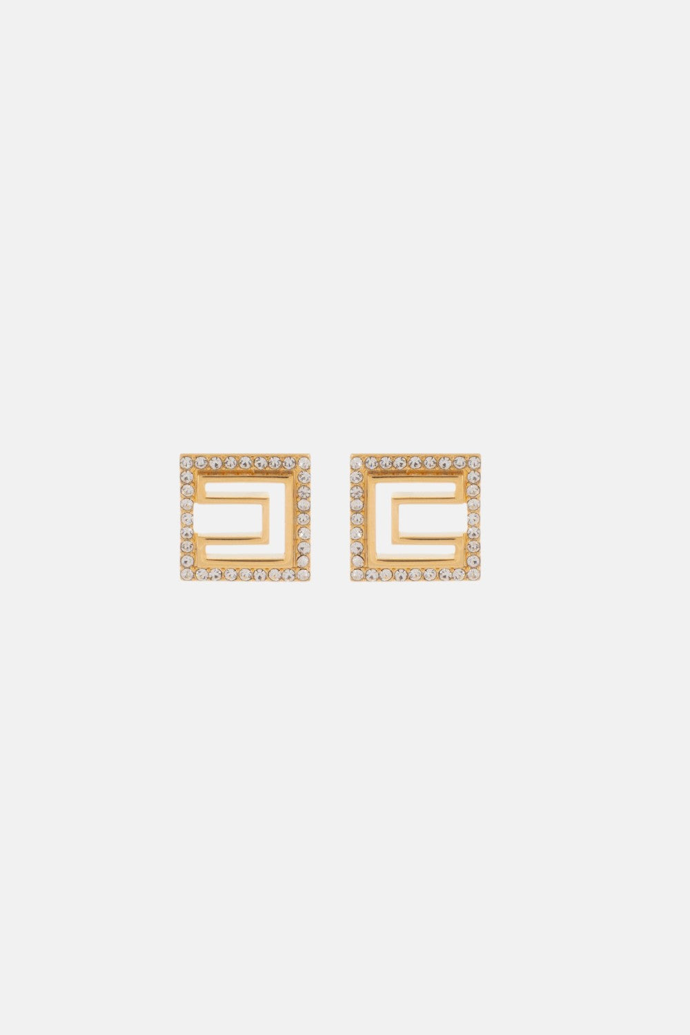 orecchini squadrati in ottone con logo e strass
