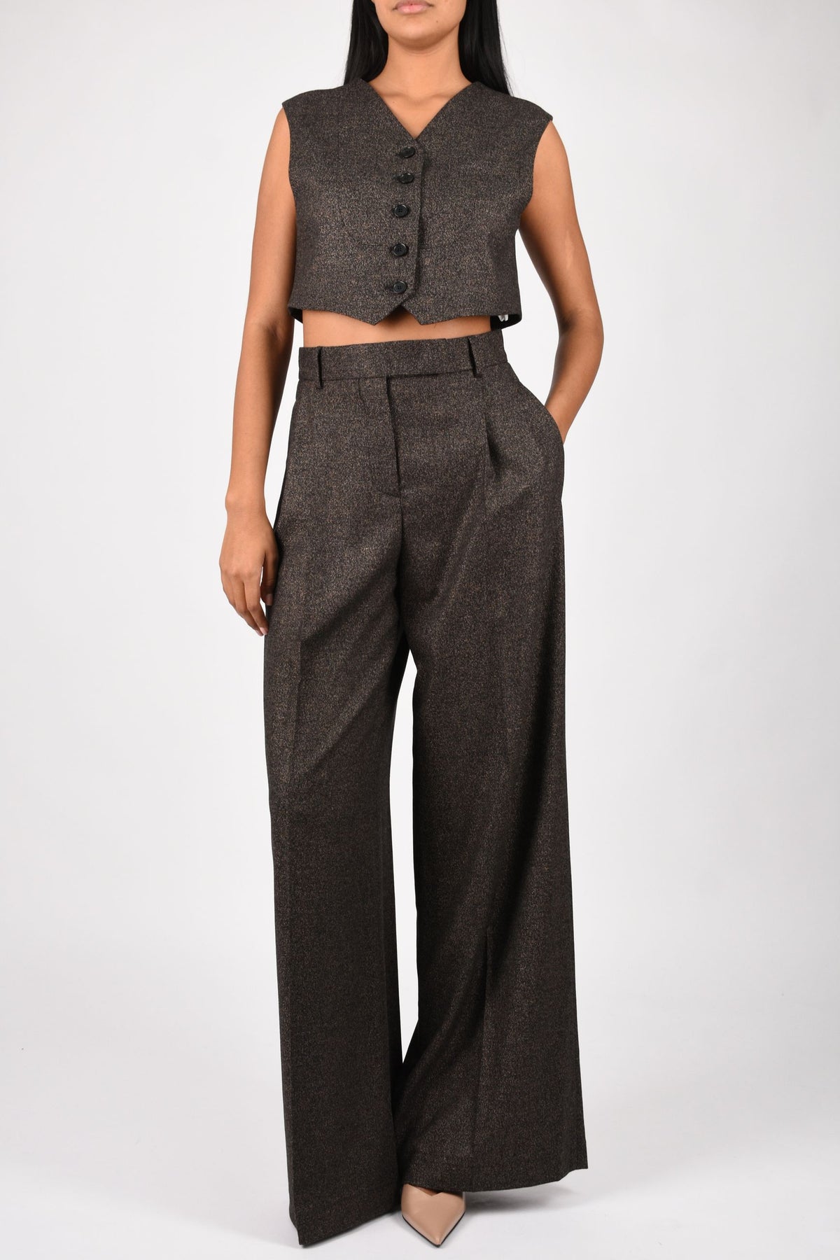 Pantaloni flare in misto lana con motivo sale e pepe 4141MDP04267610