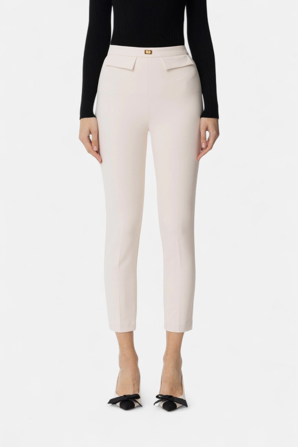 pantaloni slim in crêpe con placca logo