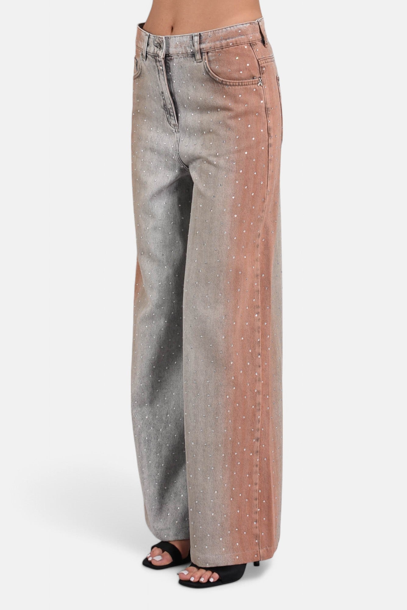 jeans a vita bassa con strass