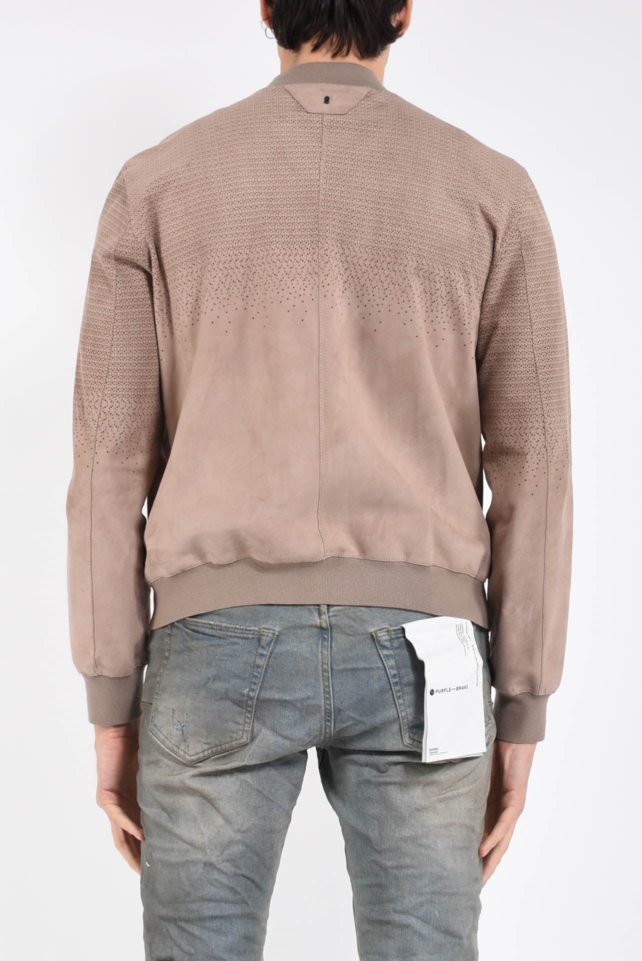 Bomber in pelle scamosciata traforato