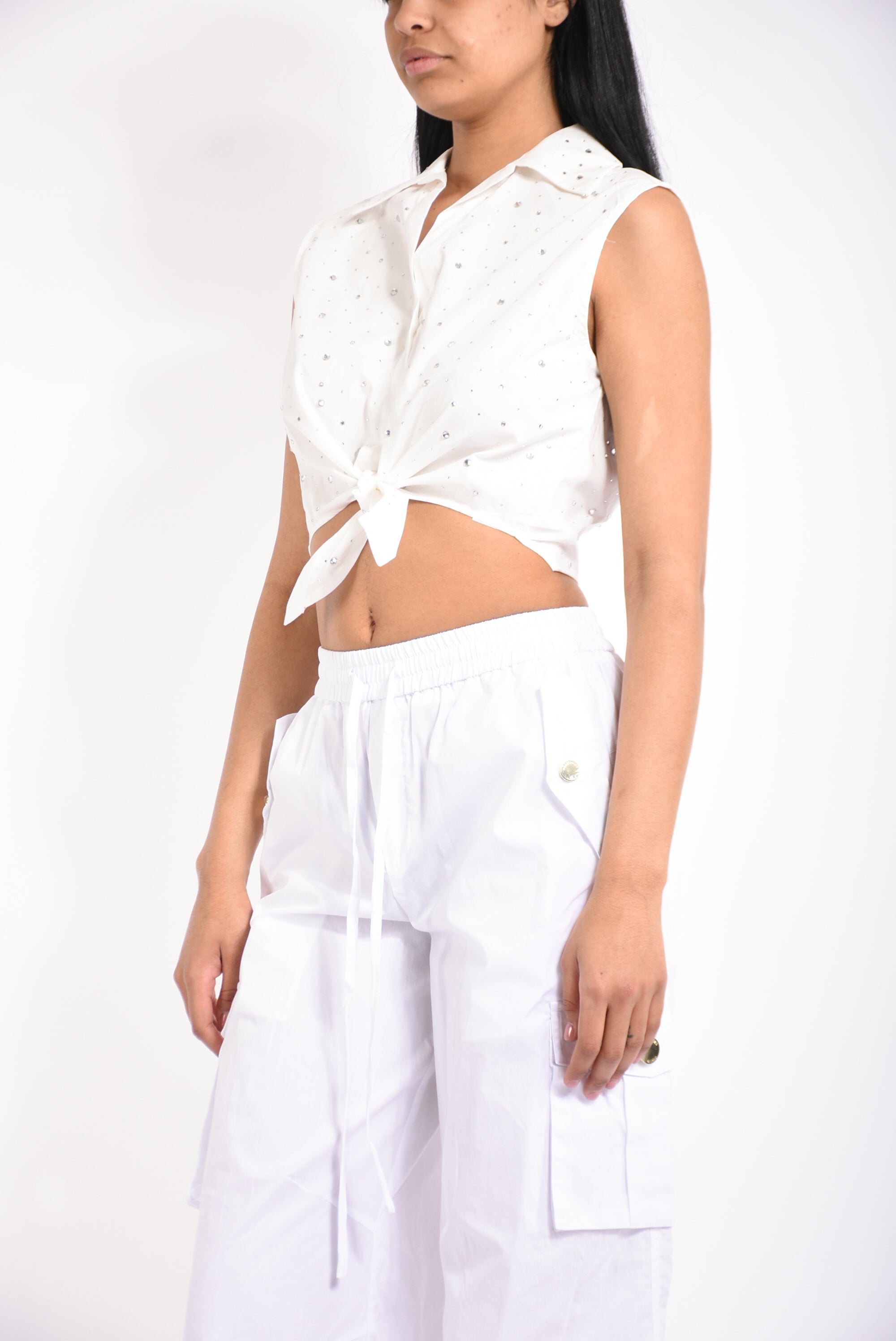 camicia crop con strass