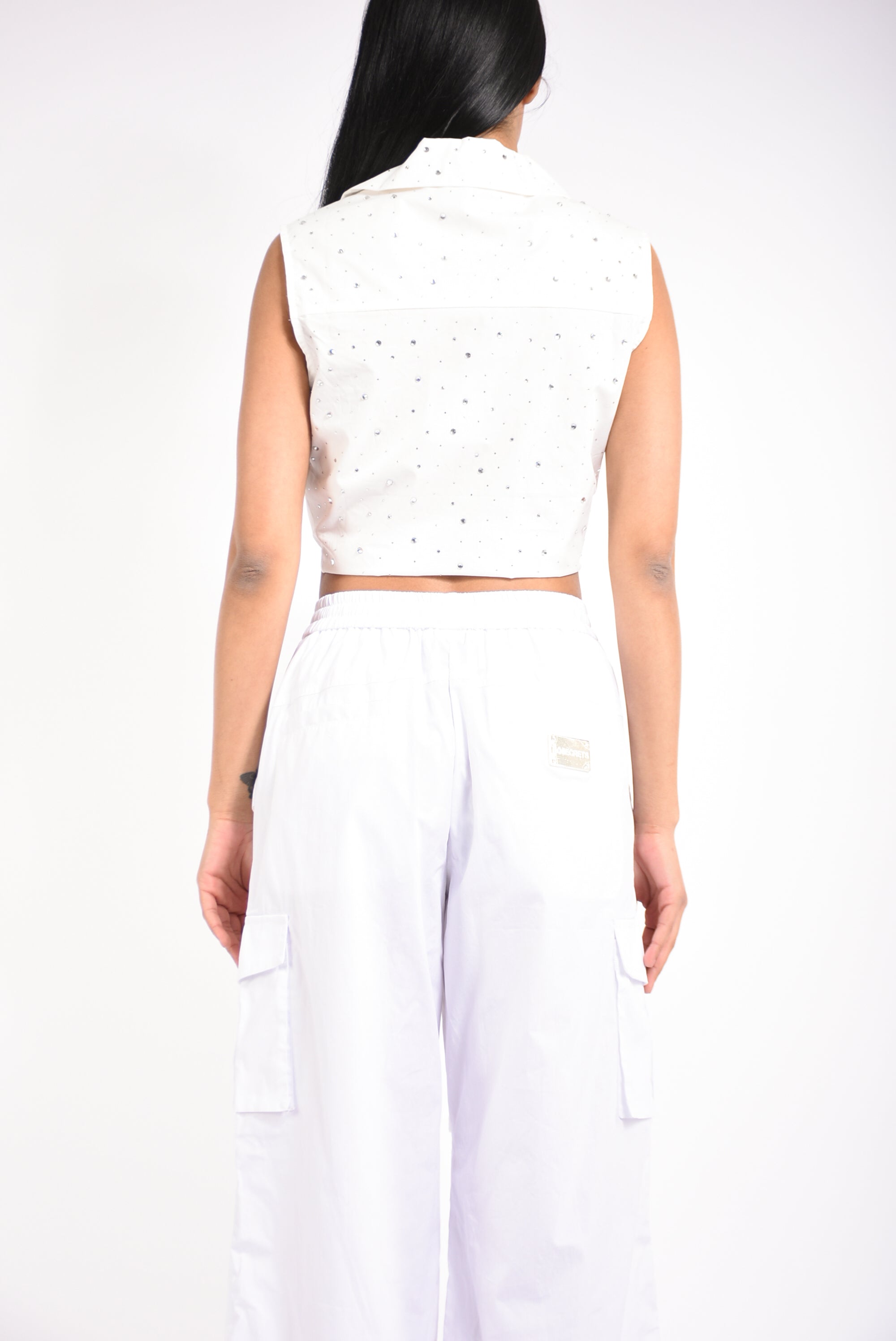 camicia crop con strass