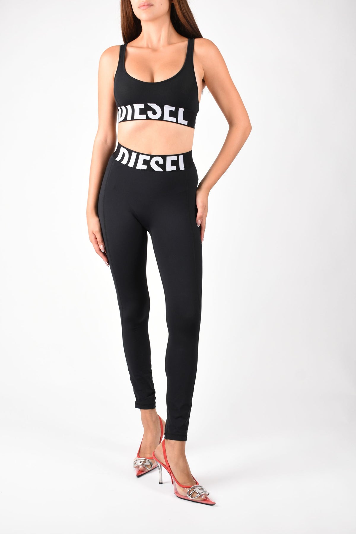 Leggings in microfibra con logo tagliato ADELINE D-POP A182790PLAR