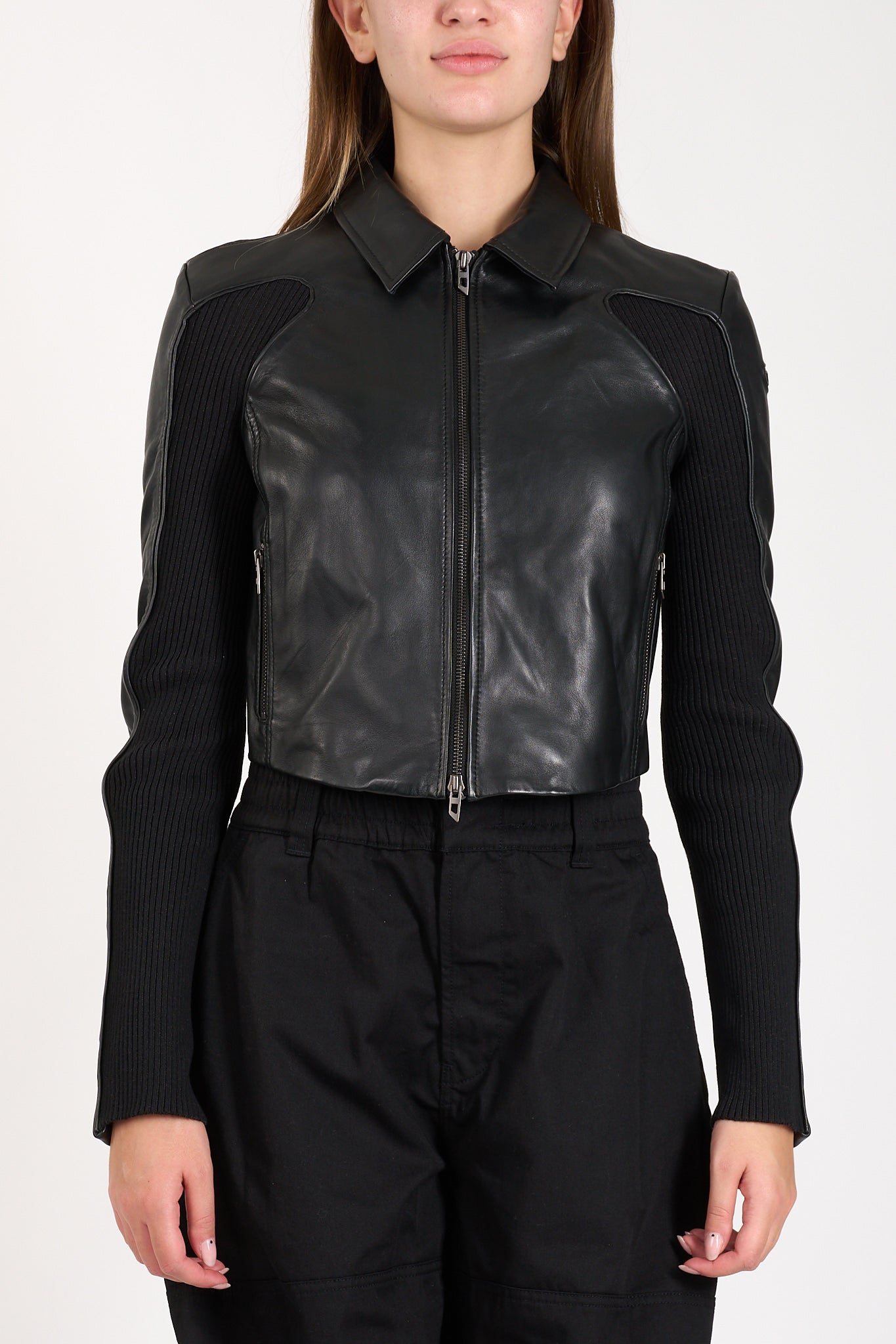 Giacca cropped in pelle l-totem
