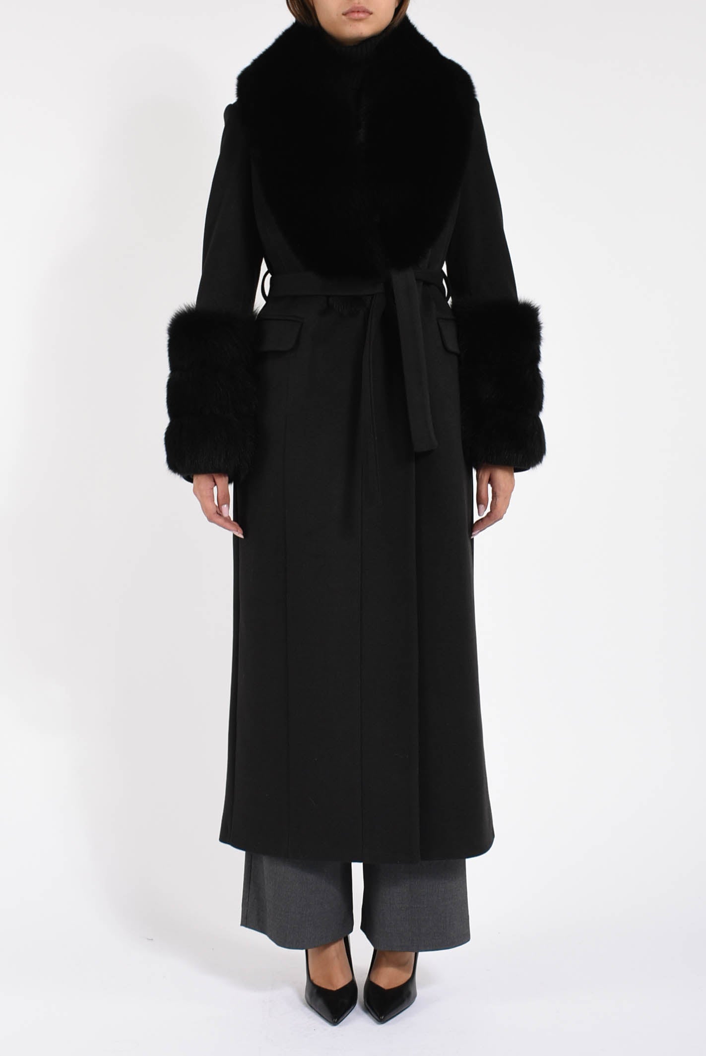 cappotto in lana e volpe