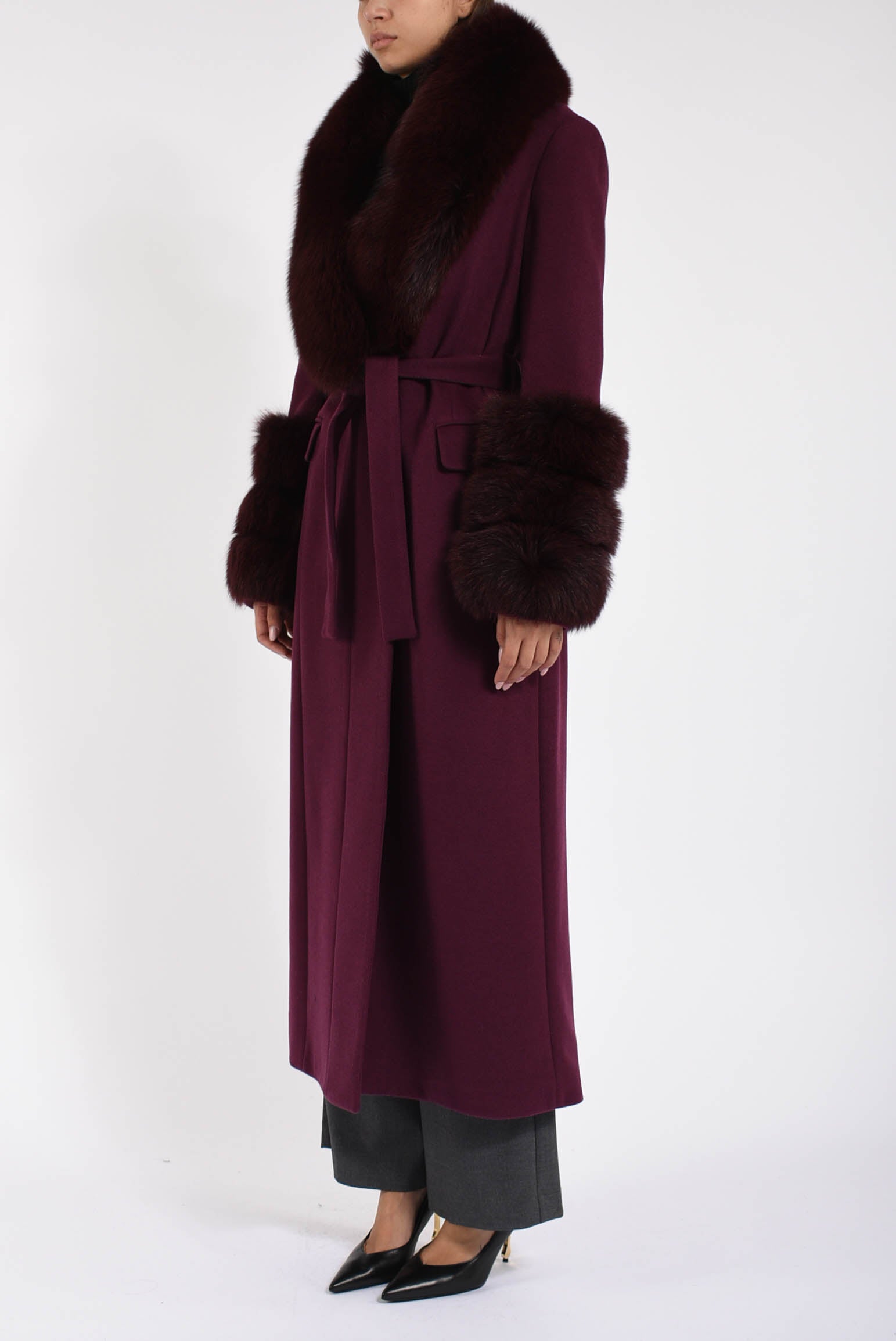 cappotto in lana e volpe