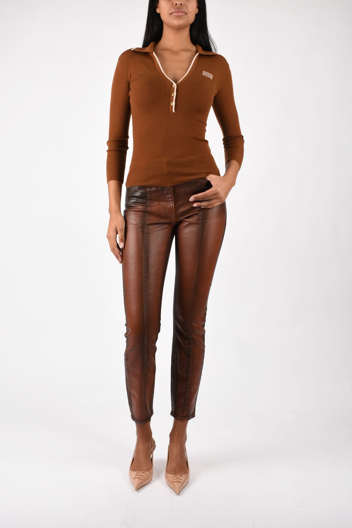 Jeans loose effetto laminato PJ26N66E2