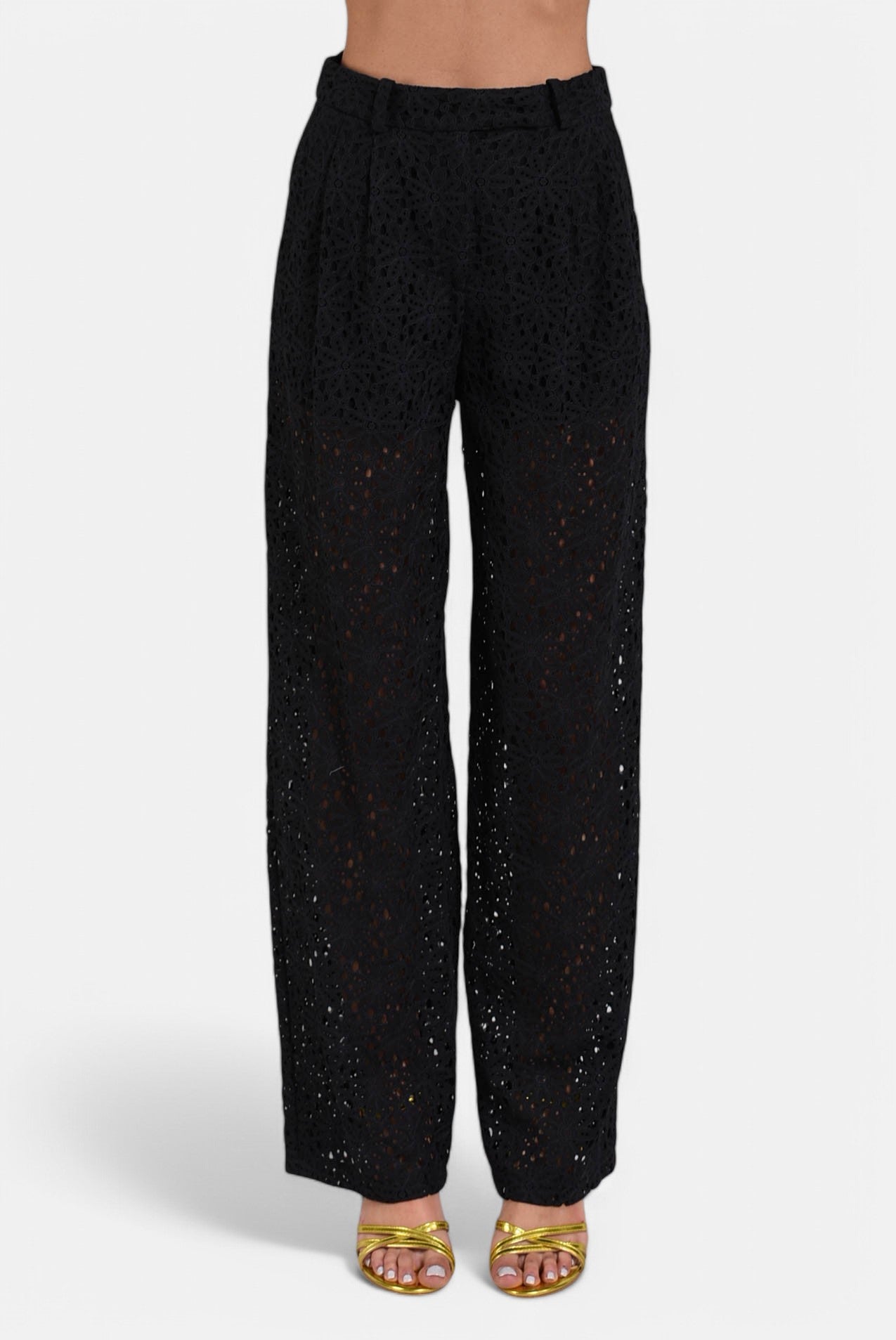pantaloni a vita alta in pizzo