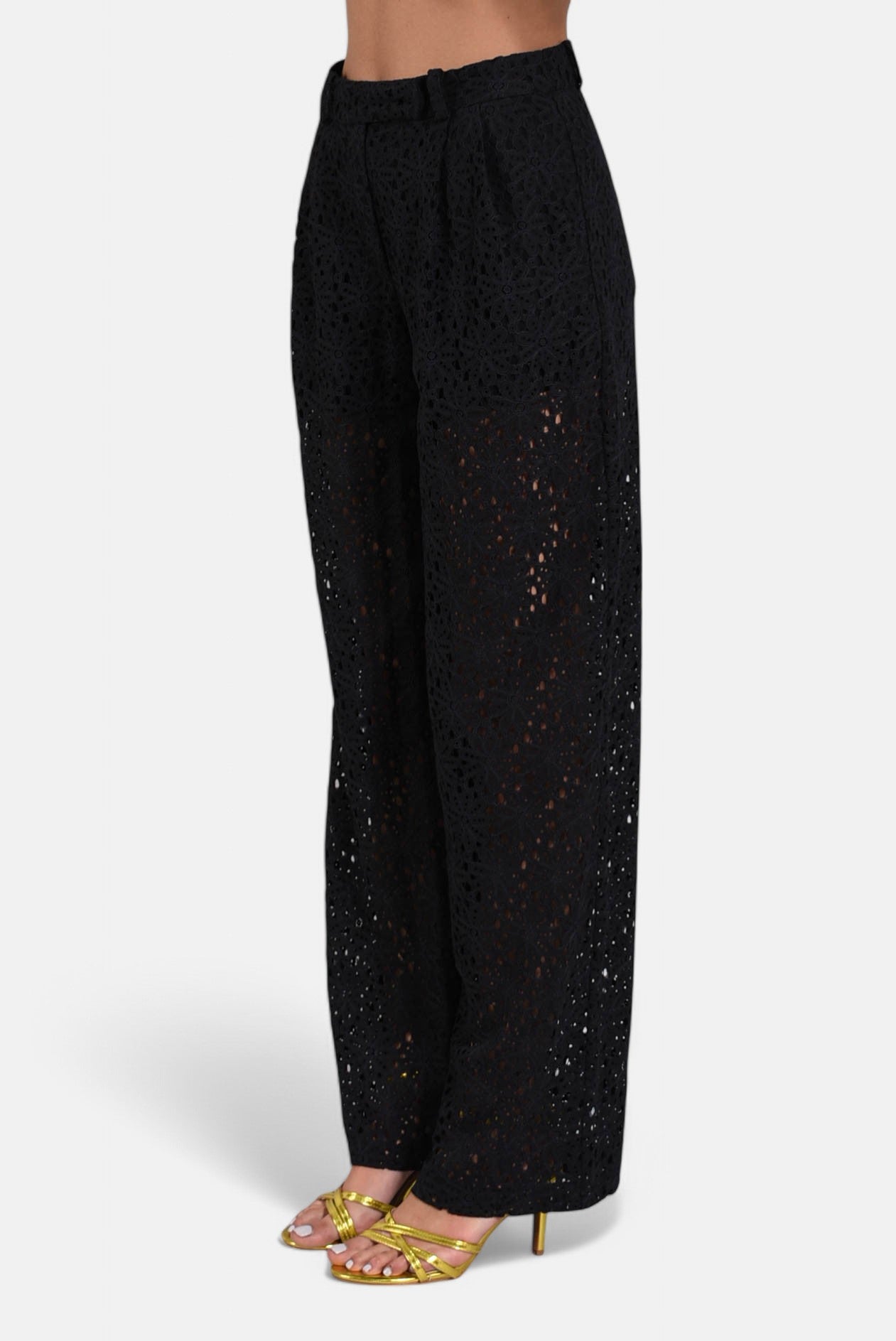 pantaloni a vita alta in pizzo