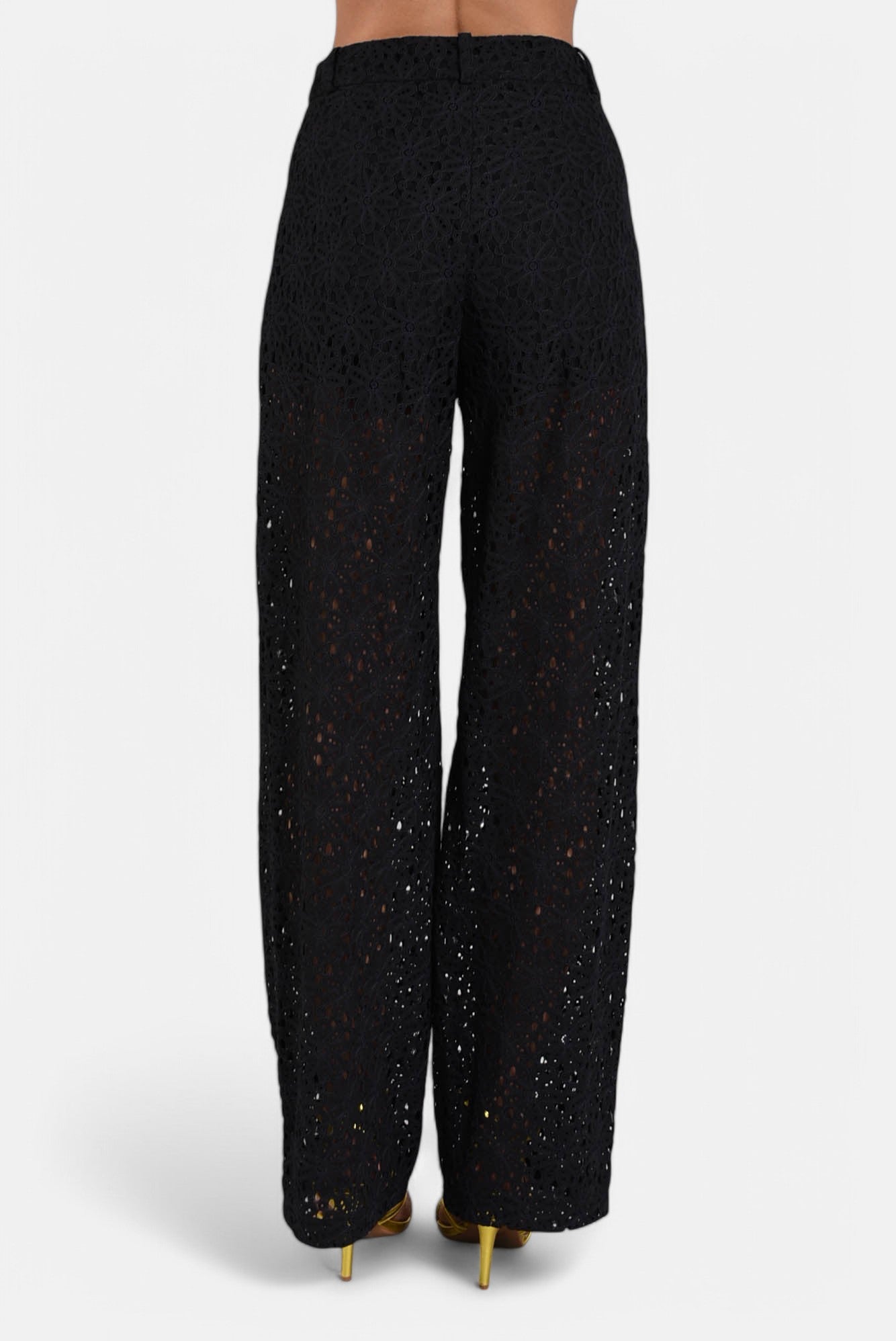 pantaloni a vita alta in pizzo