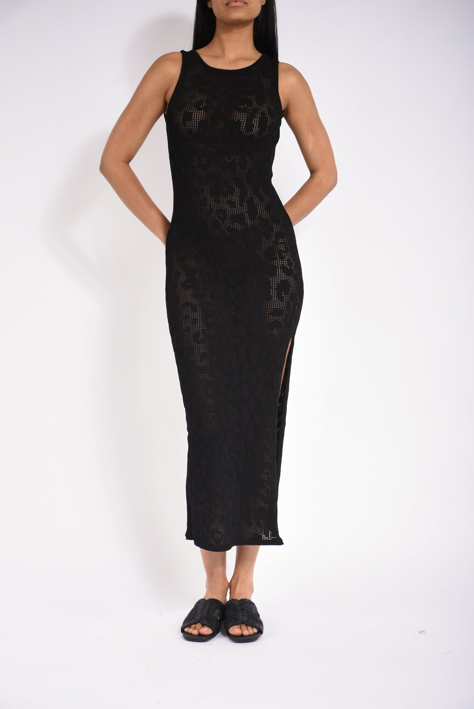 abito lungo leopard lace