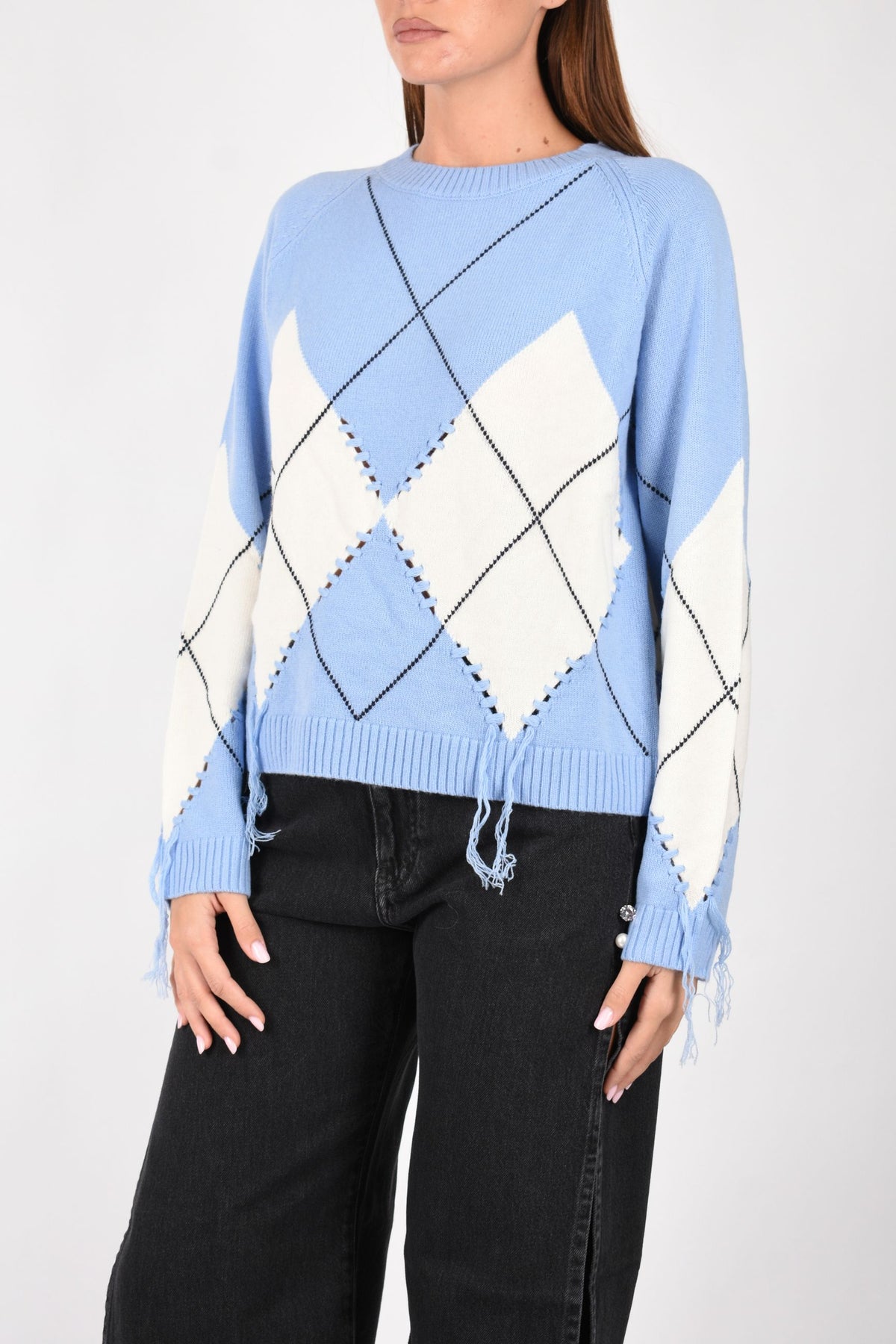 Maglione in lana e cashmere con maxi rombi 107377A3JE