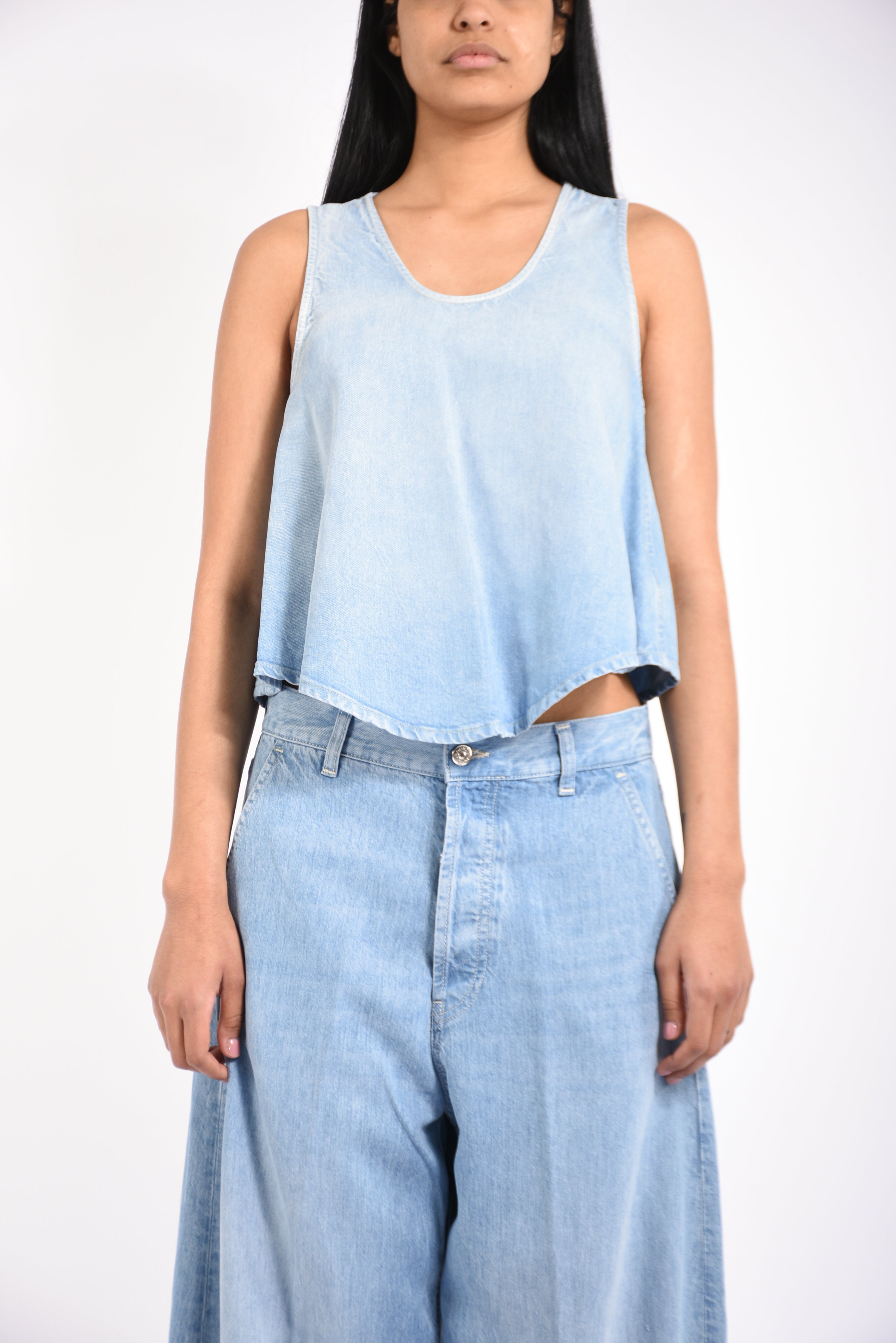 Top cropped in denim fisso lyocell
