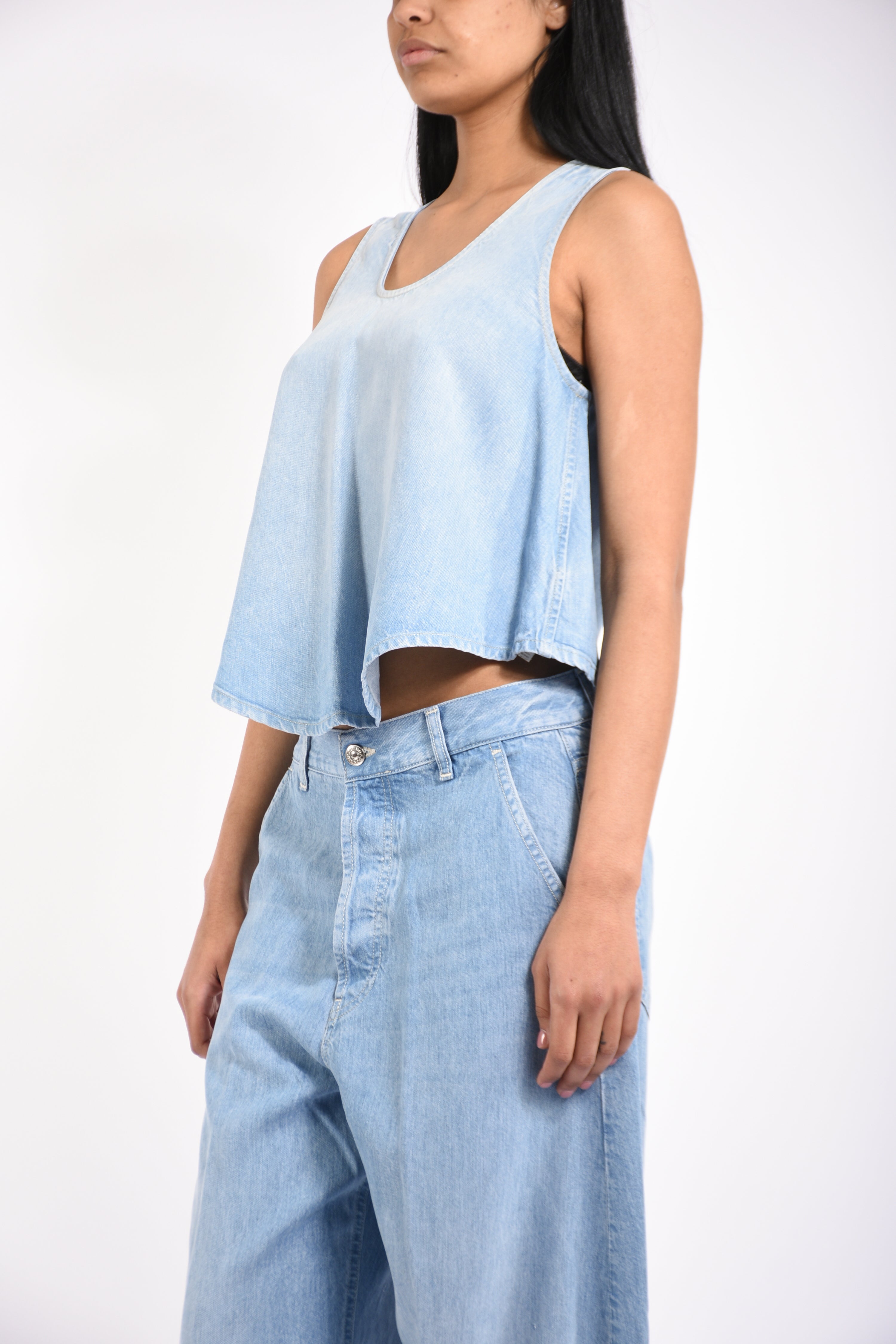 Top cropped in denim fisso lyocell