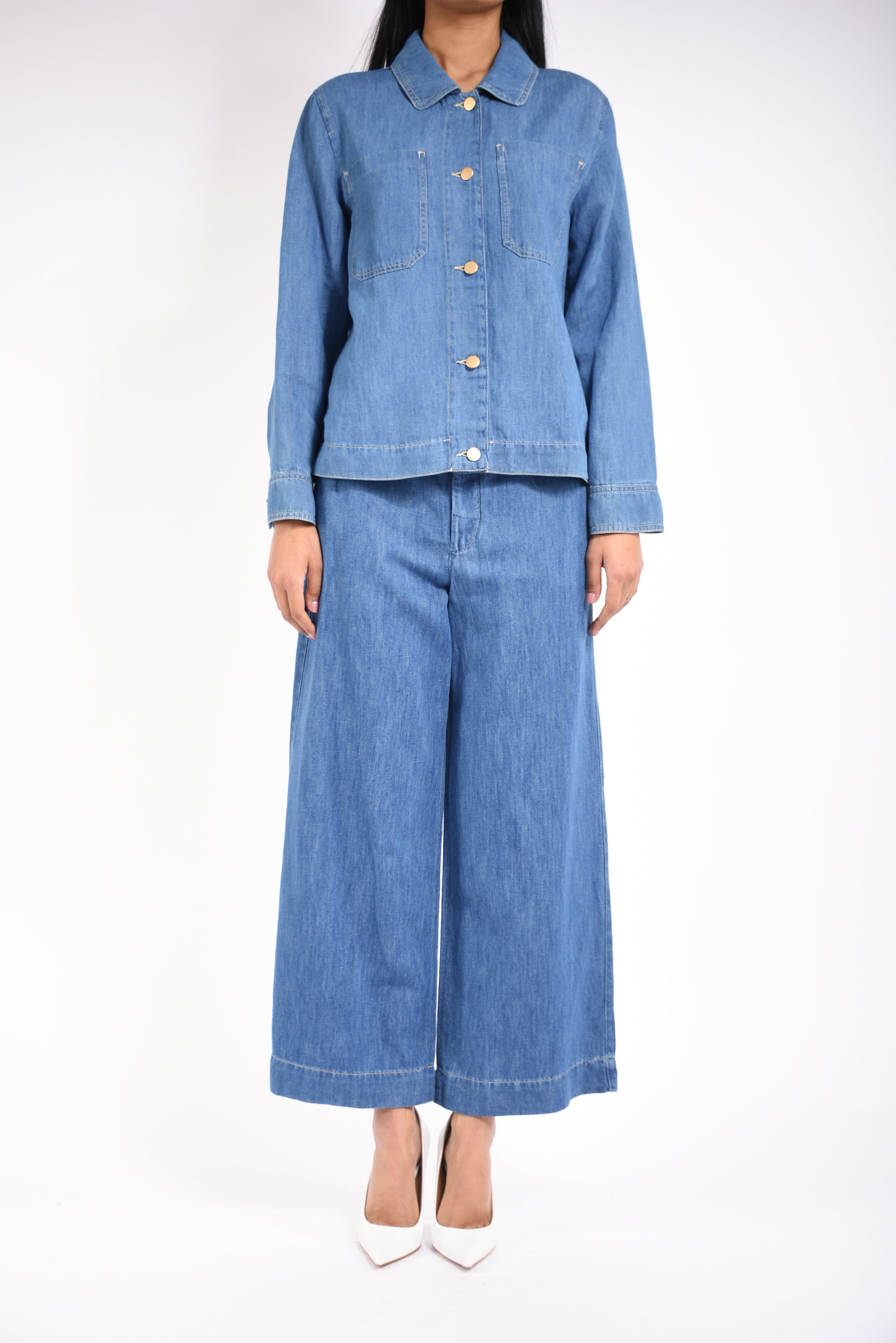 Giacca in denim di cotone e lino galante