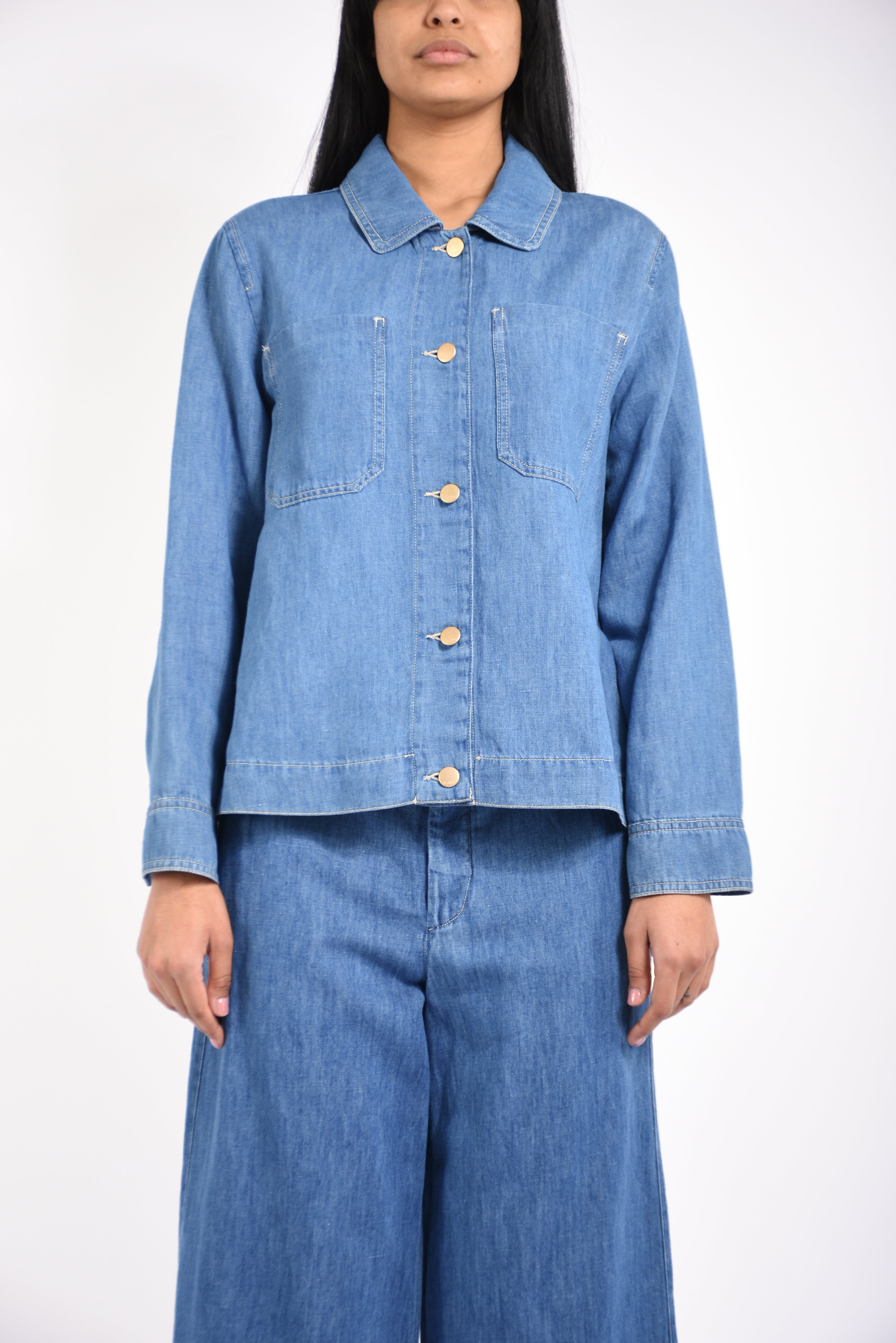 Giacca in denim di cotone e lino galante