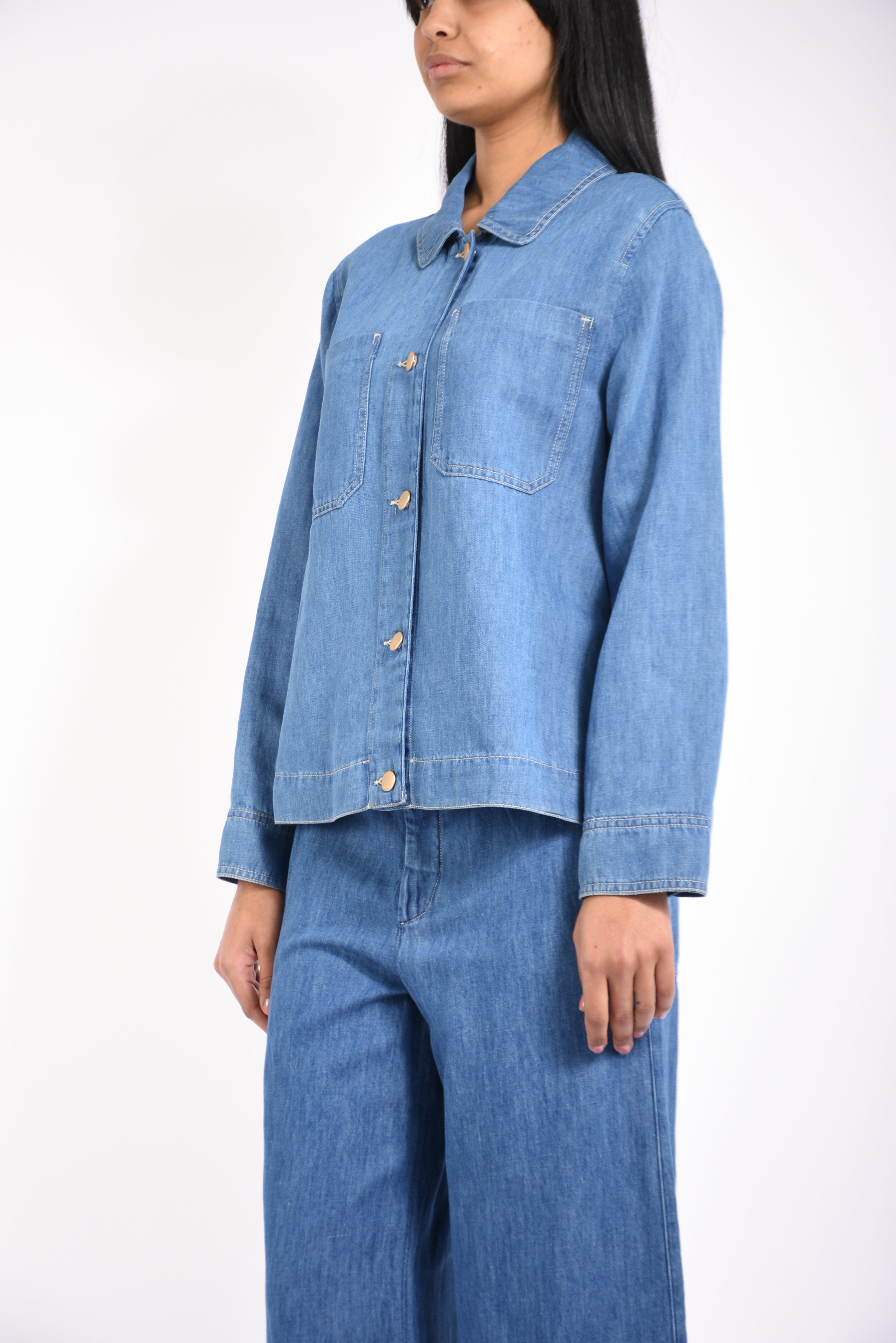 Giacca in denim di cotone e lino galante