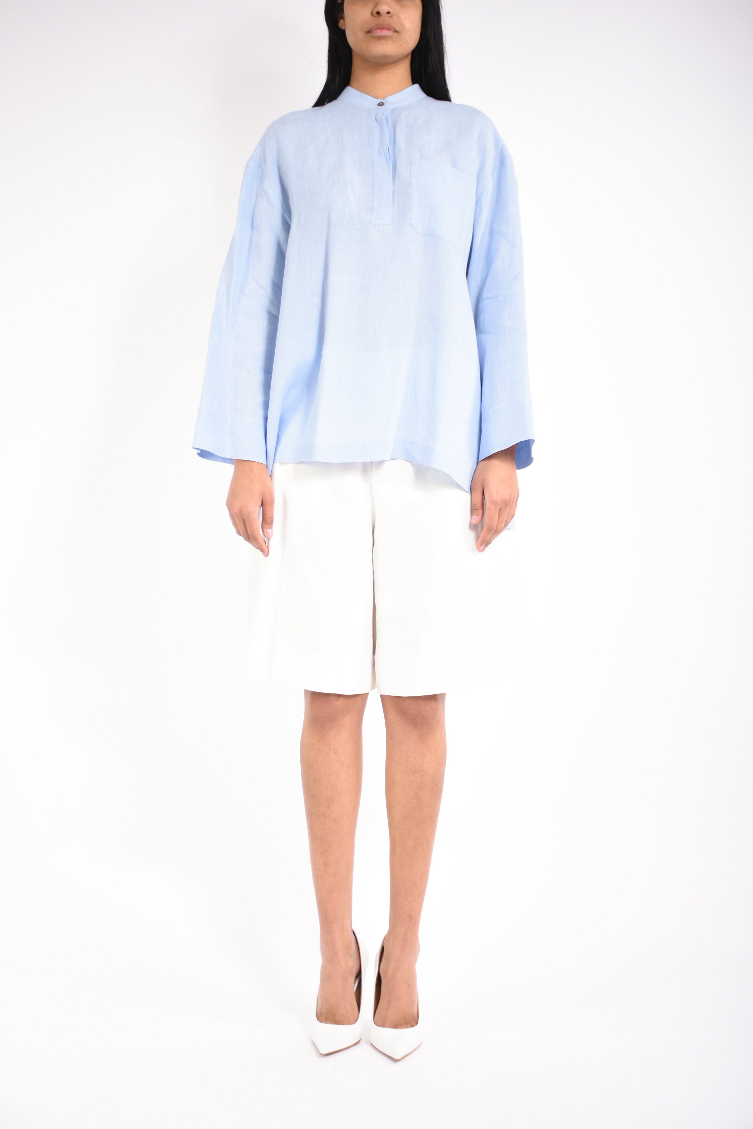 Bermuda in drill di cotone e lino sole